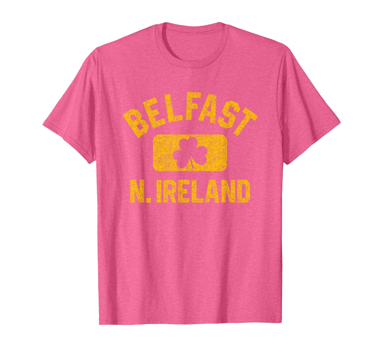 Belfast N. Ireland Gym Style Green w Distressed Amber Print T-Shirt