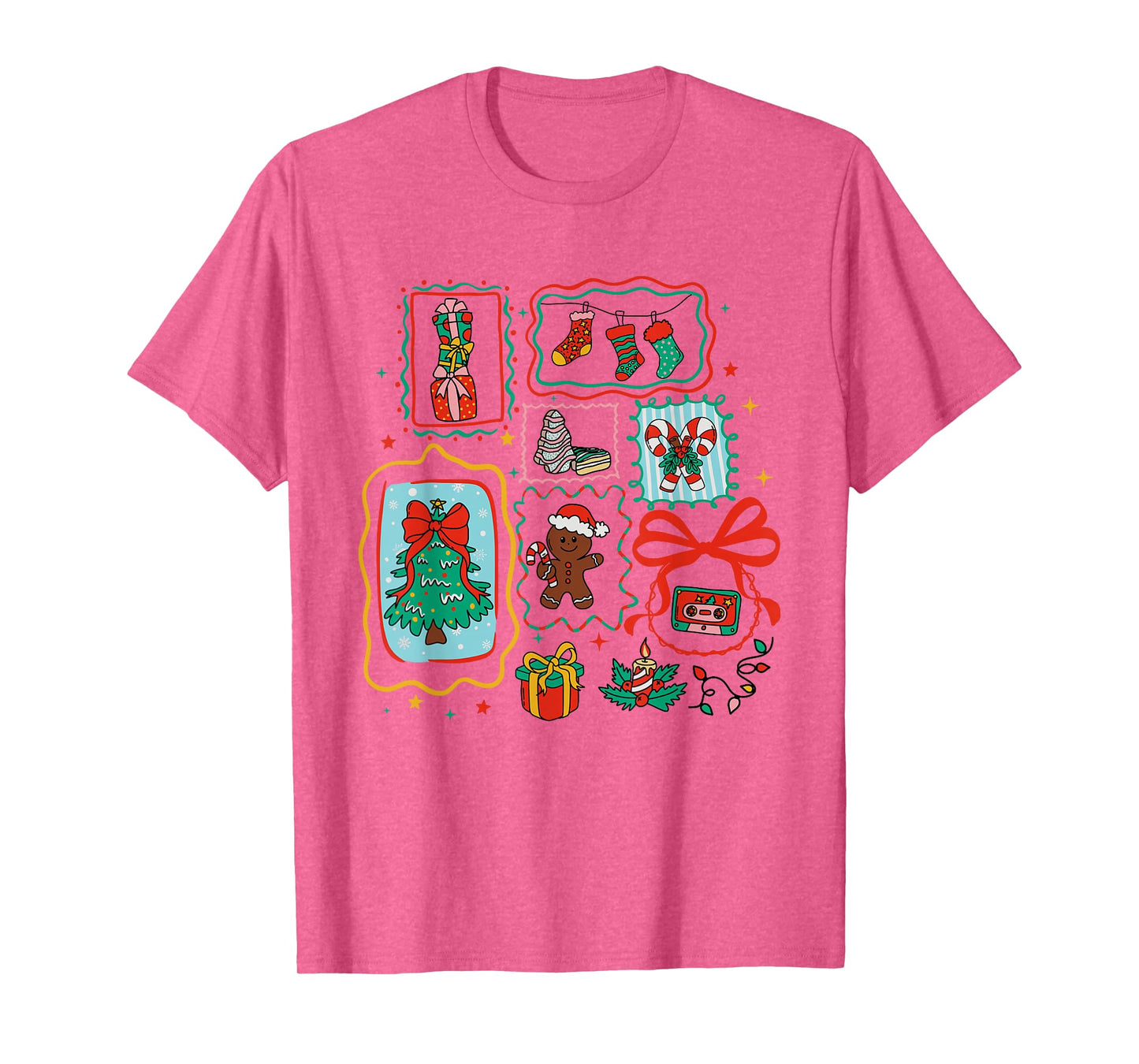 Coquette Bow Santa Christmas Tree Xmas Merry and Bright T-Shirt