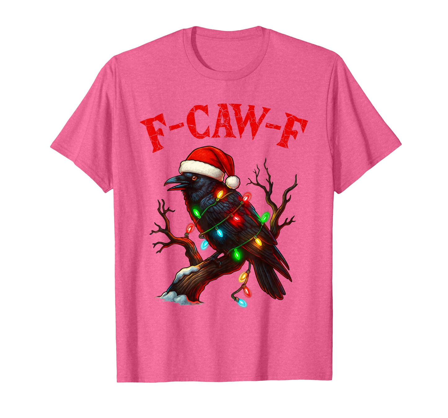 Black Crow F-Caw-F Funny Retro Christmas Lights Santa hat T-Shirt