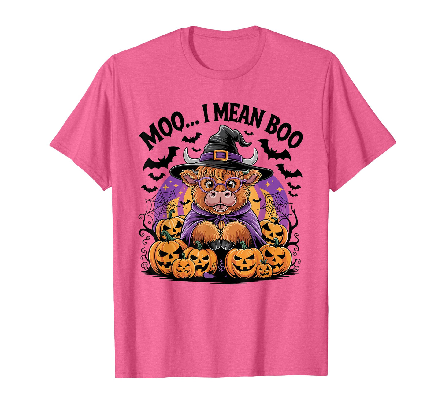 Moo I Mean Boo Witch Highland Cow Halloween Costume T-Shirt