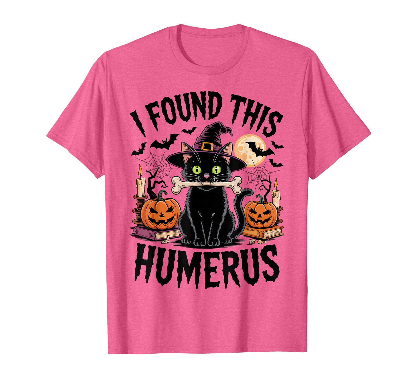I Found This Humerus Vintage Witch Scary Black Cat Halloween T-Shirt