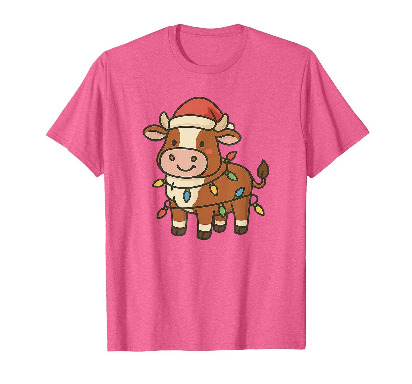 Christmas Cow Lights Santa hat Funny Hereford T-Shirt