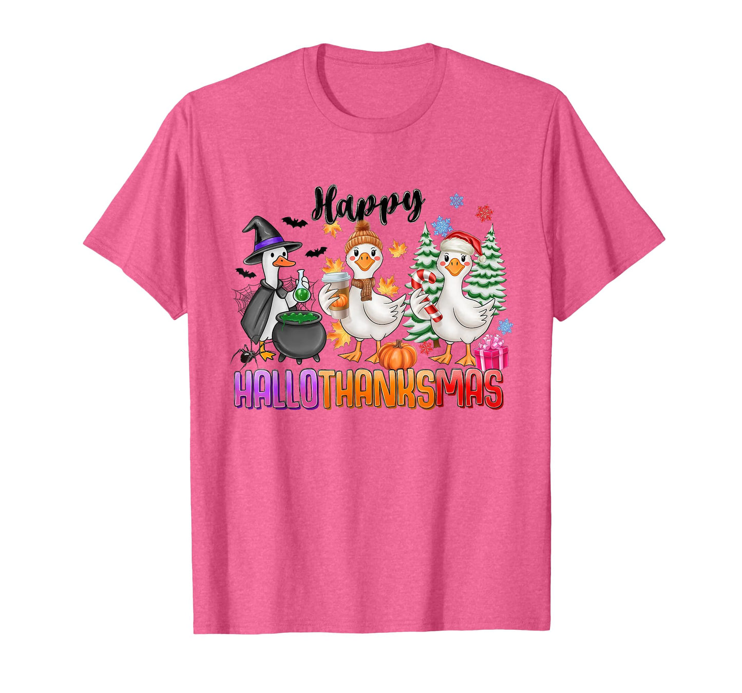 Happy HalloThanksMas Goose Halloween Thanksgiving Christmas T-Shirt