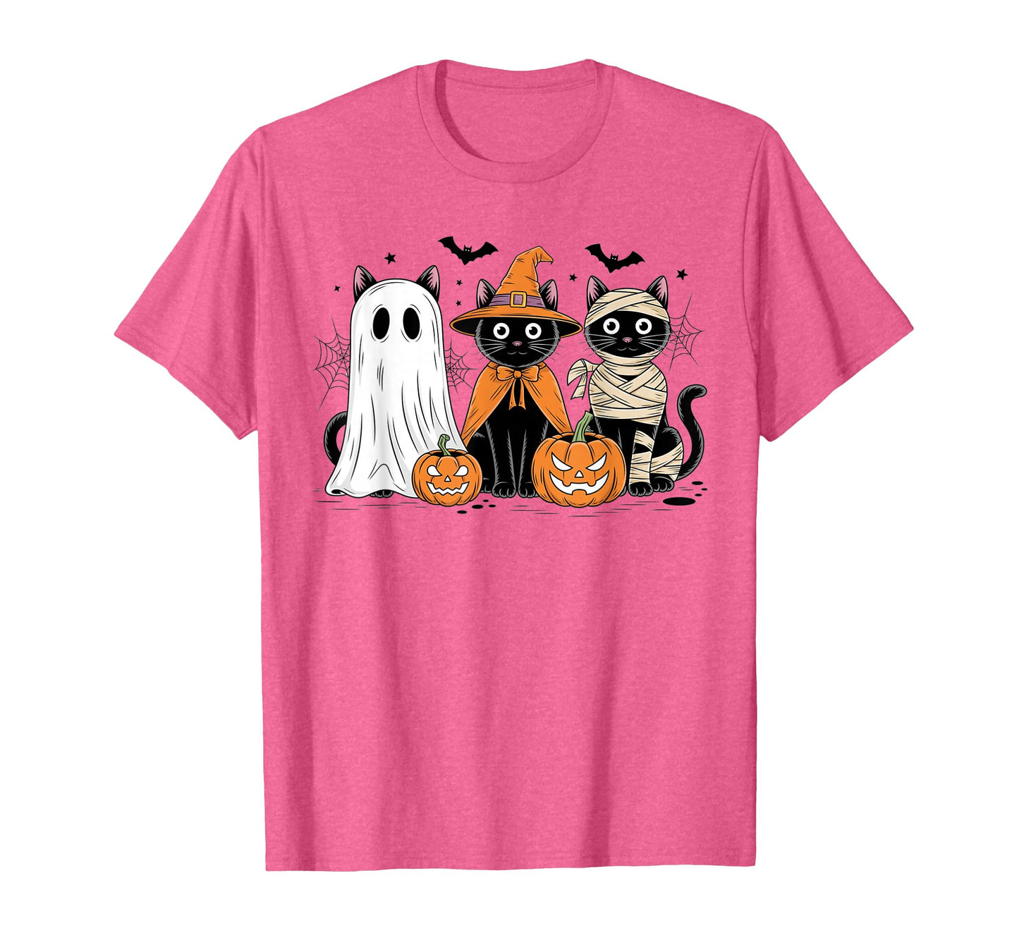Retro Black Cat Witch Scary Halloween Pumpkin Women Men Kids T-Shirt