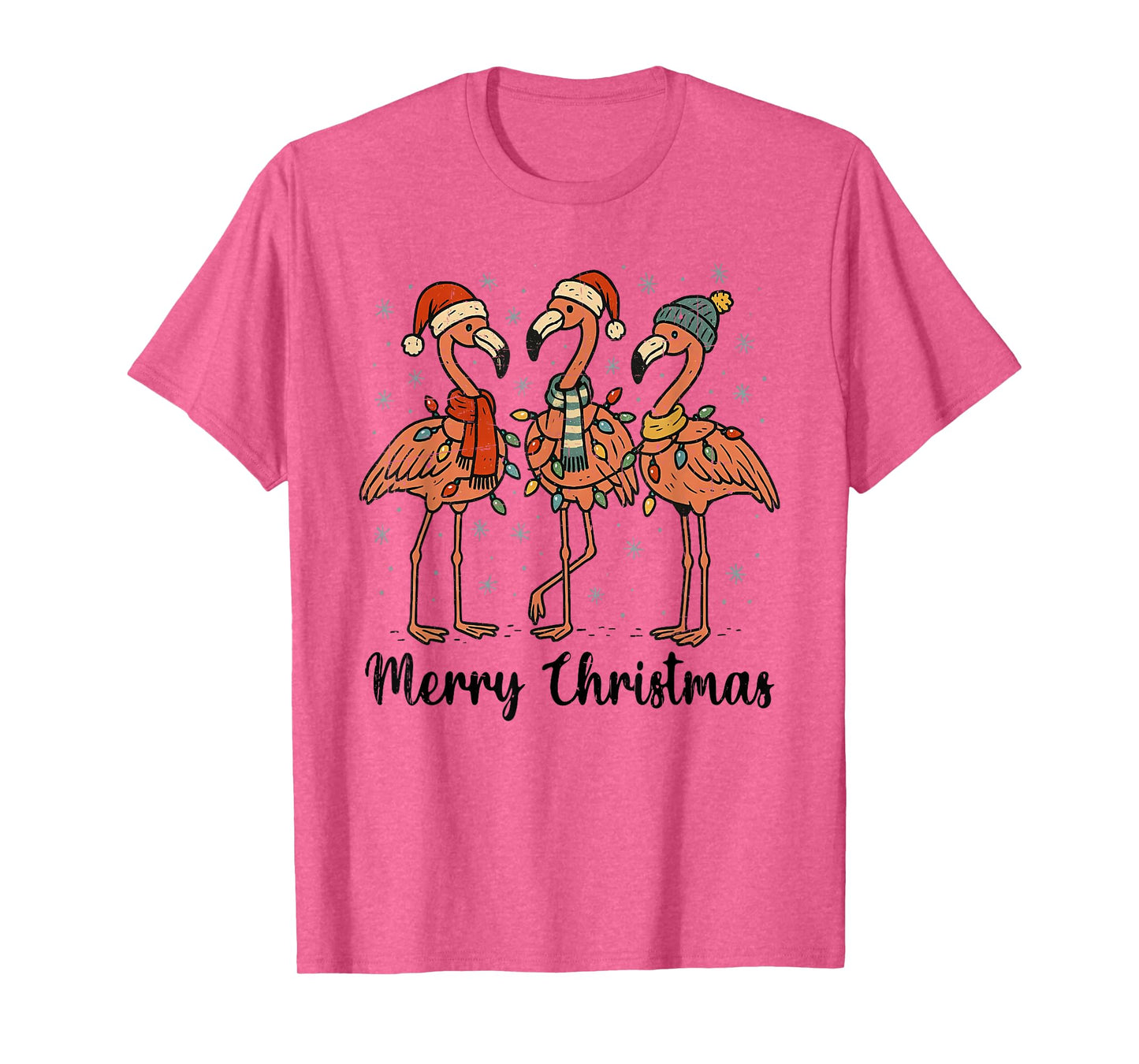 Merry Christmas Pink Flamingo Santa Hat Matching Family Xmas T-Shirt