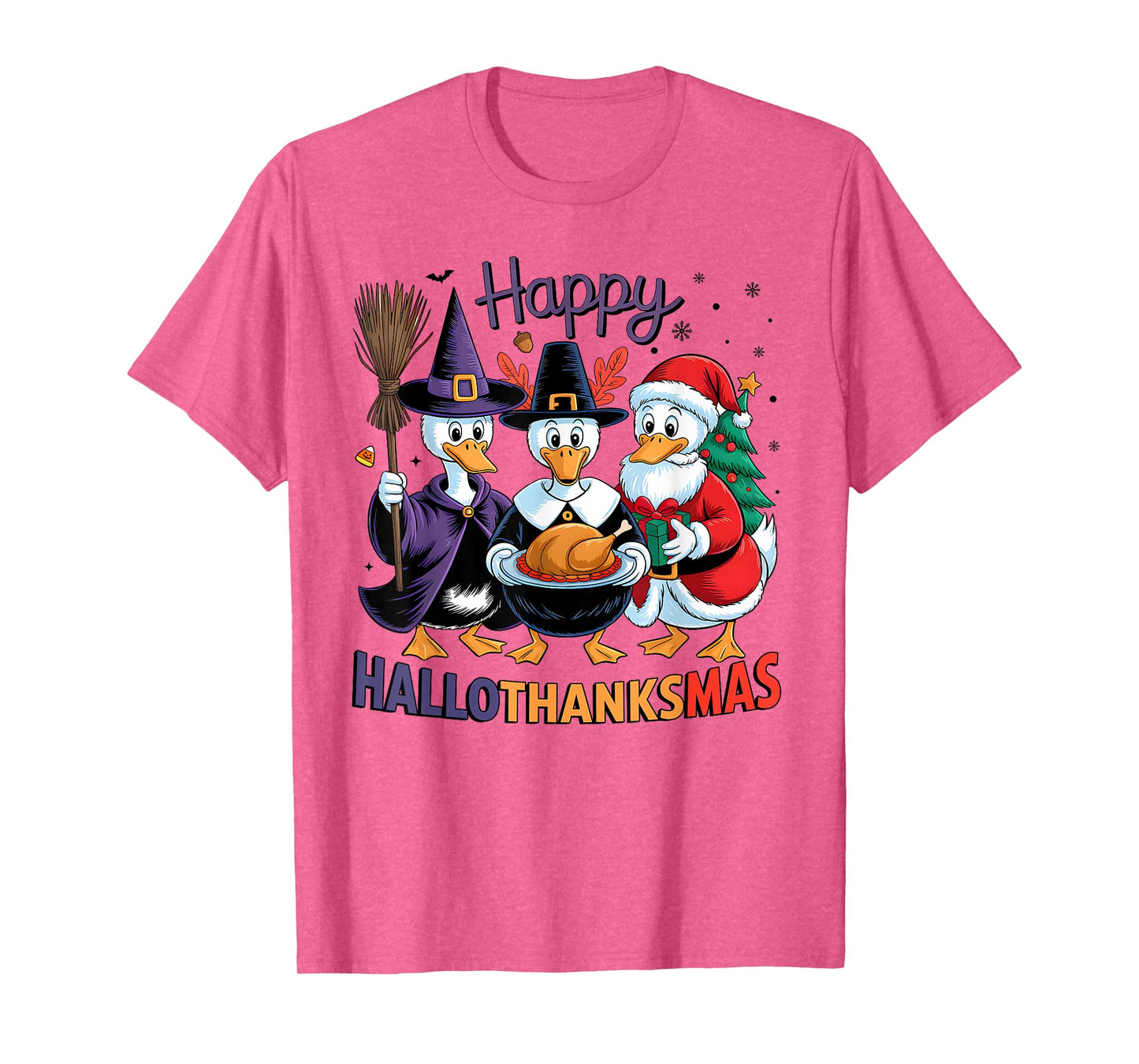 Happy HalloThanksMas Duck Halloween Thanksgiving Christmas T-Shirt