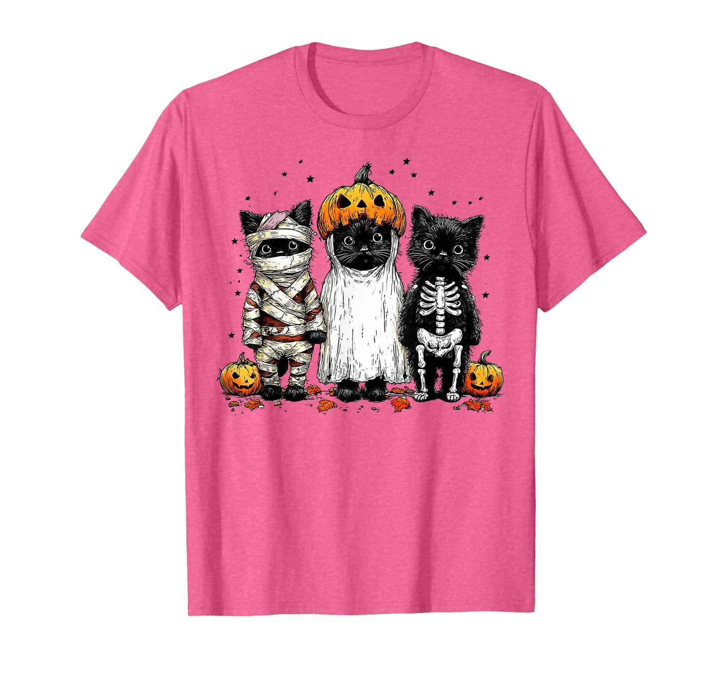 Vintage Black Cat Pumpkin Ghost Cat Halloween Men Women Kid T-Shirt