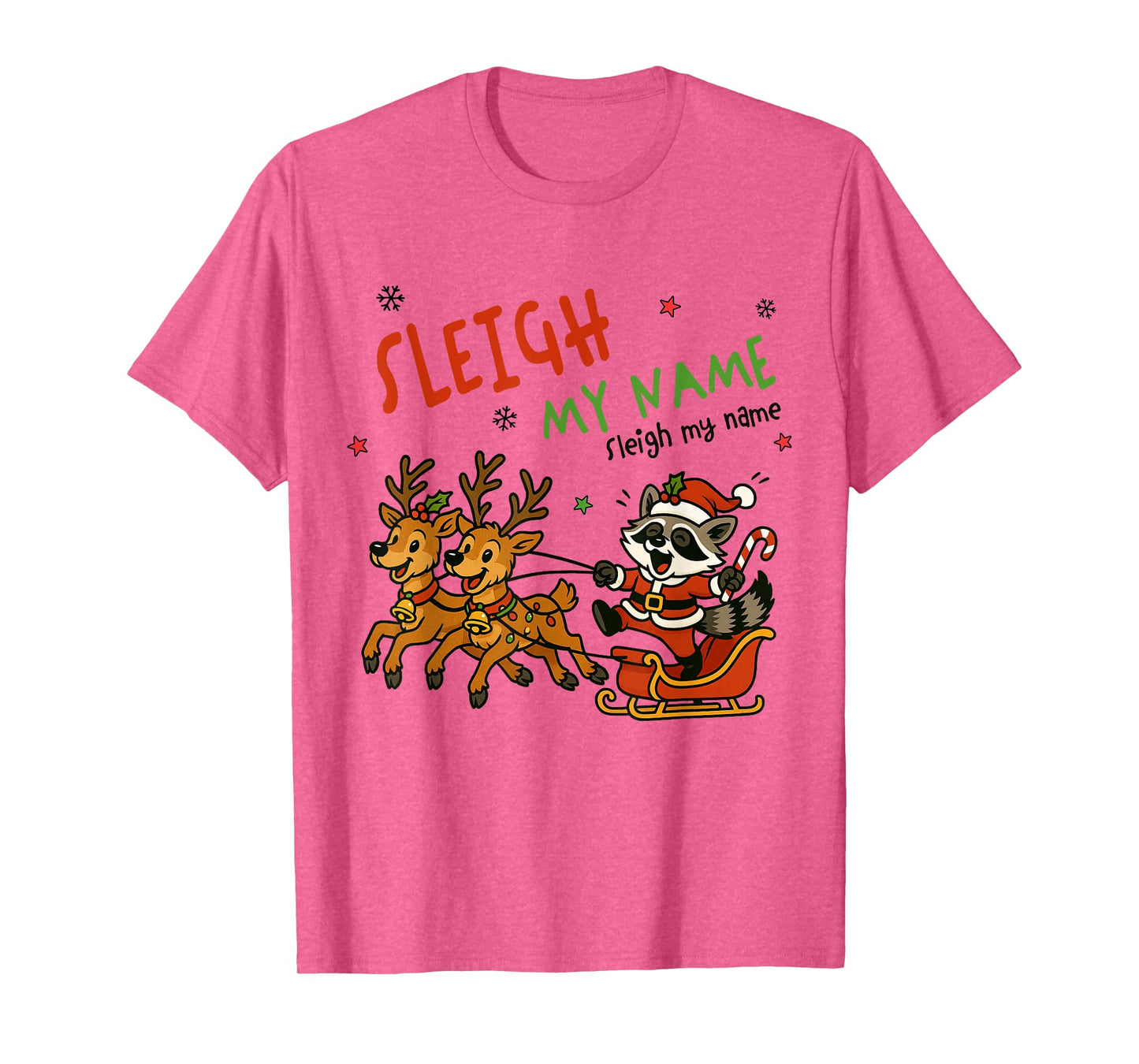 Funny Christmas Santa Raccoon Reindeer Cute Sleigh My Name T-Shirt