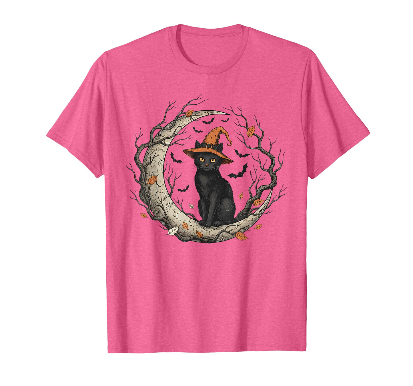Funny Cat Witch Halloween Fall Vintage Moon Costume Tee T-Shirt