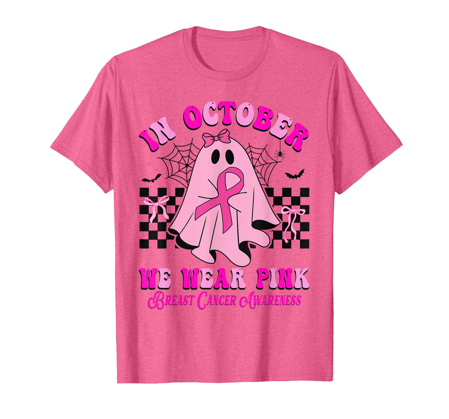 In October We Wear Pink Ghost Halloween Breast Cancer Ribbon T-Shirt