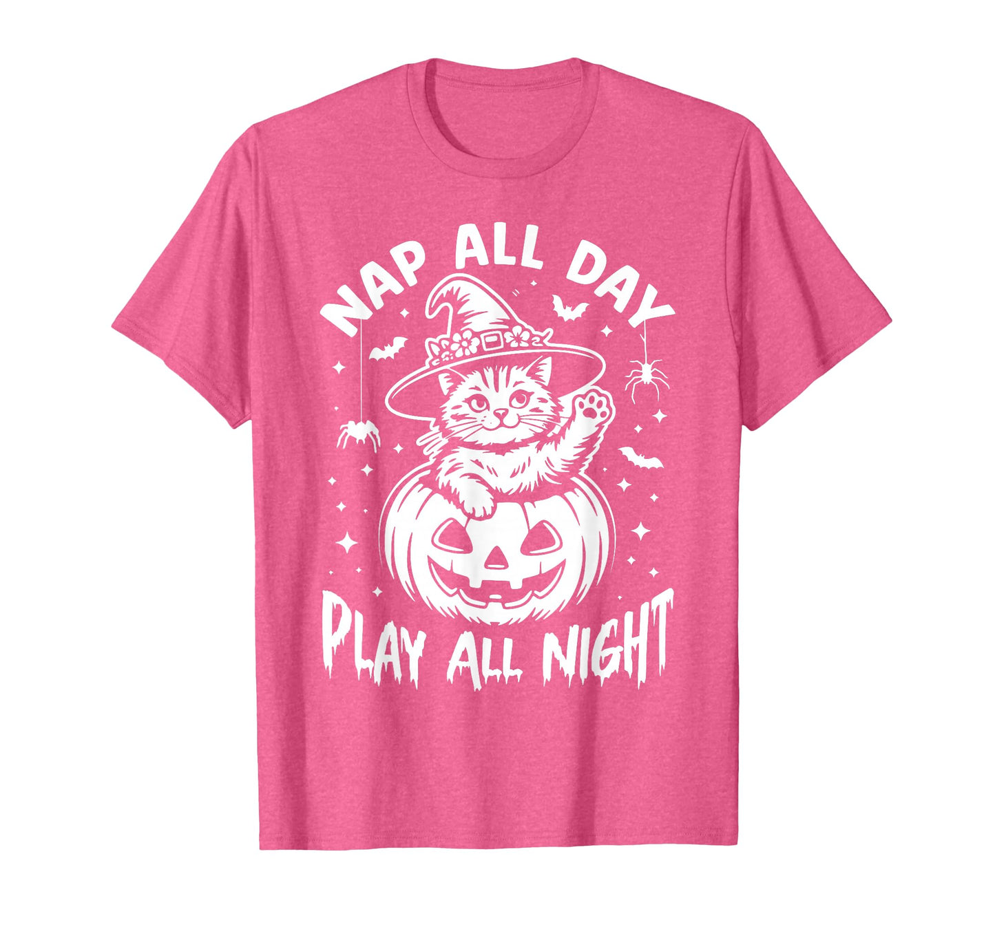 Nap All Day, Play All Night. Witch Hat Halloween Pumpkin Cat T-Shirt