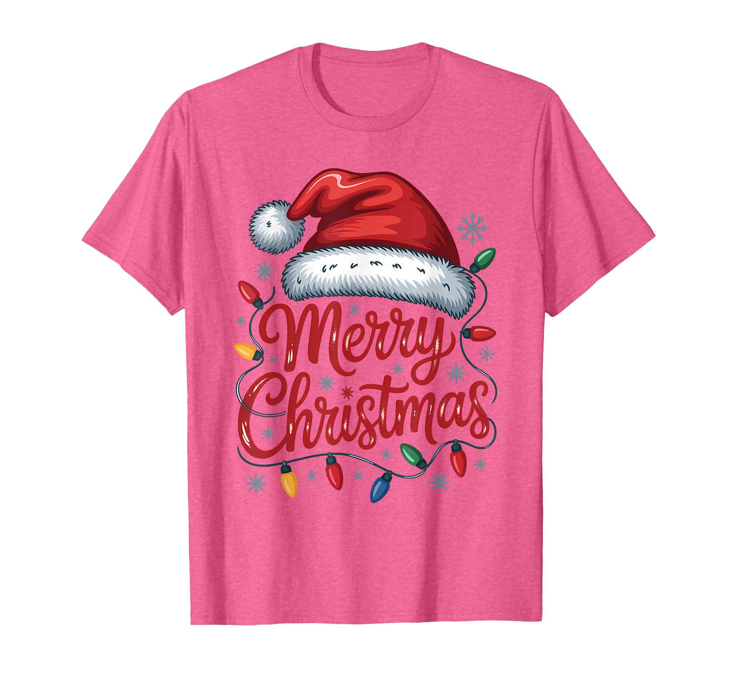 Merry Christmas Santa Hat Lights Red Xmas Family Men Women T-Shirt