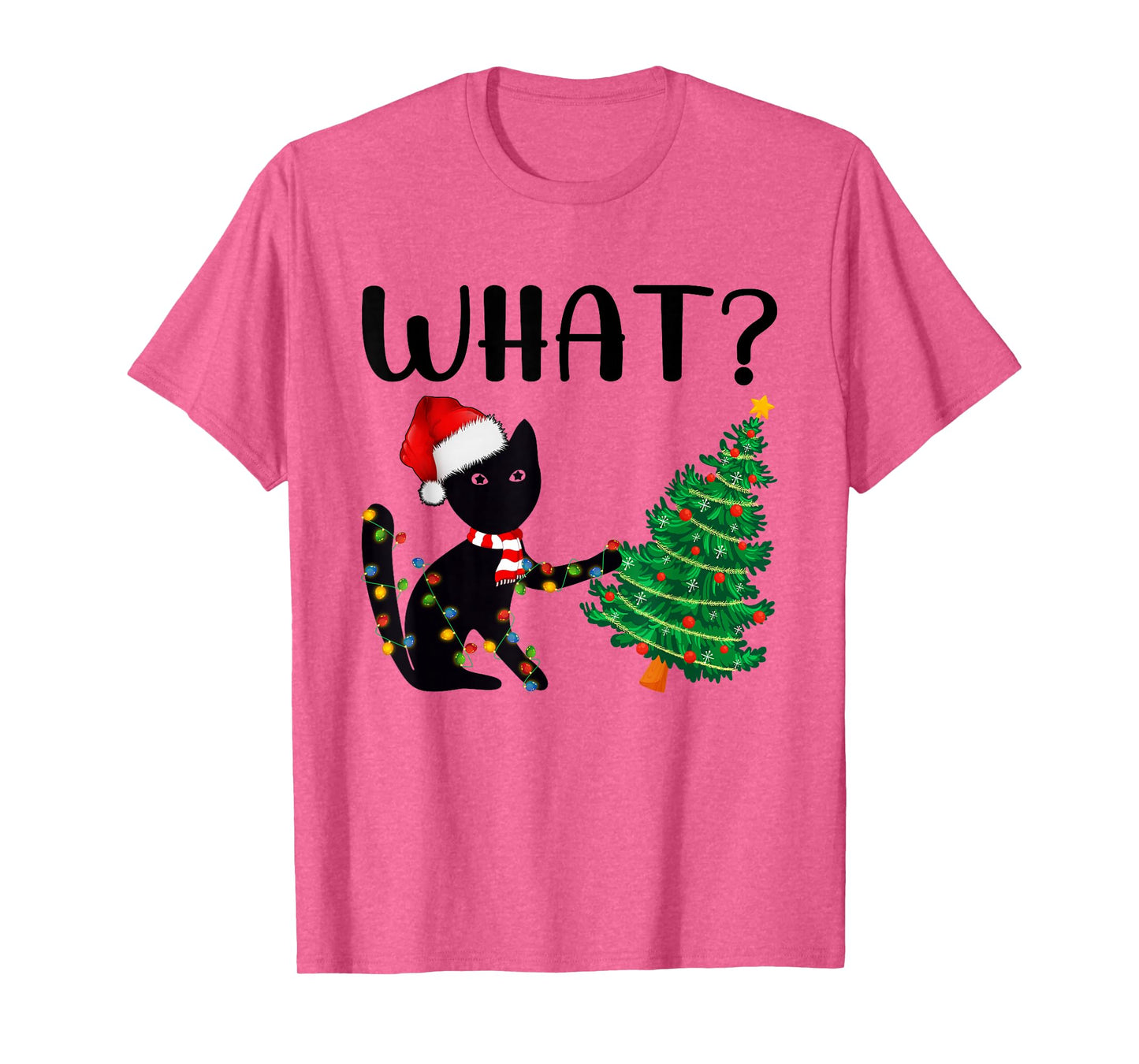 Black Cat Pushing Christmas Tree Funny Black Cat Lover Xmas T-Shirt
