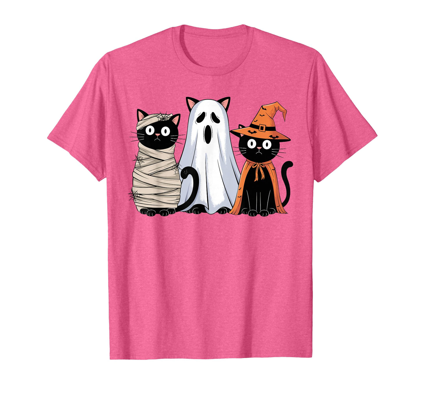 Retro Spooky Halloween Three Black Cats Mummy Ghost Witch T-Shirt