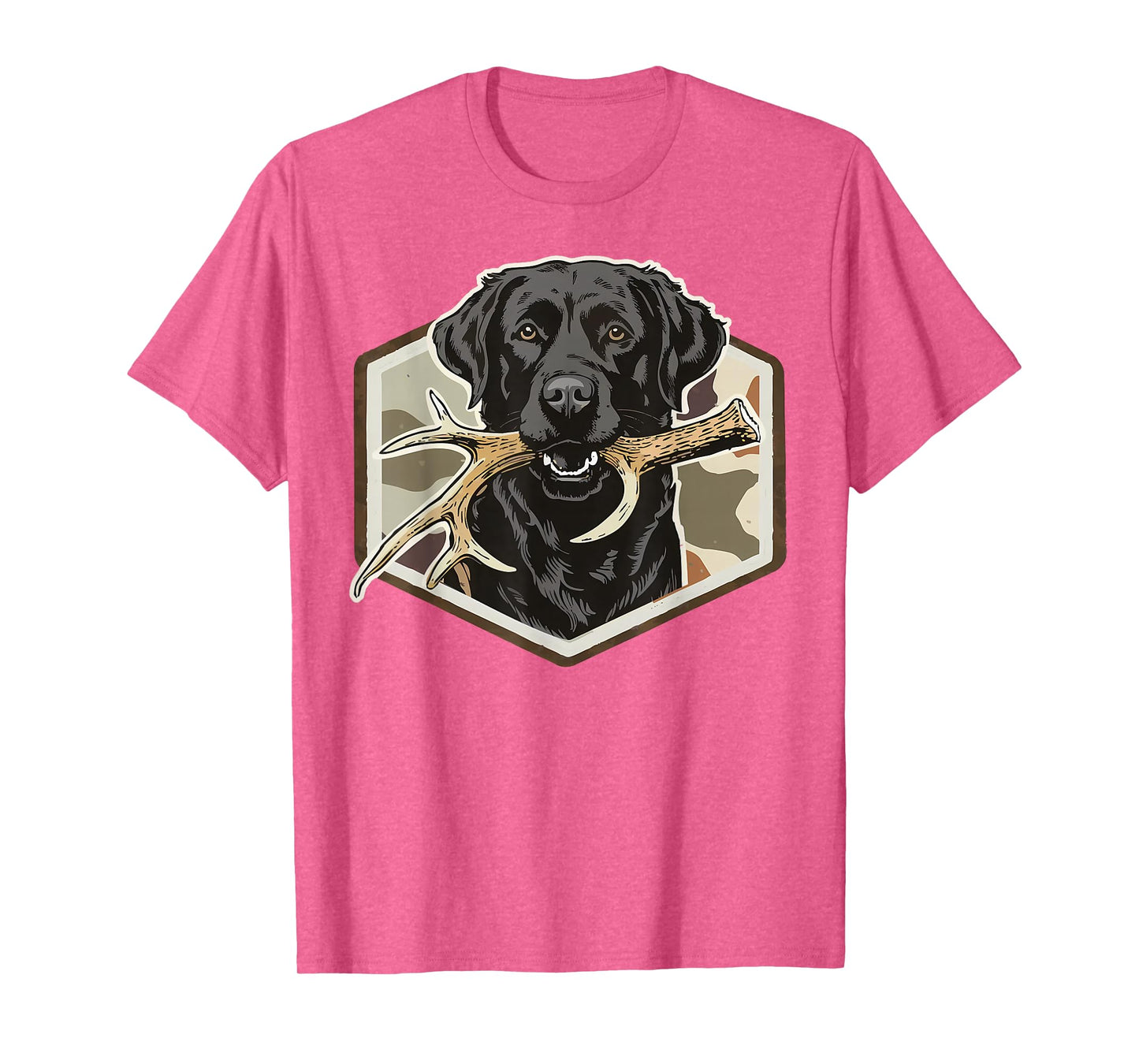 Dog Black Lab with Deer Antler Camouflage Hunting Season T-Shirt