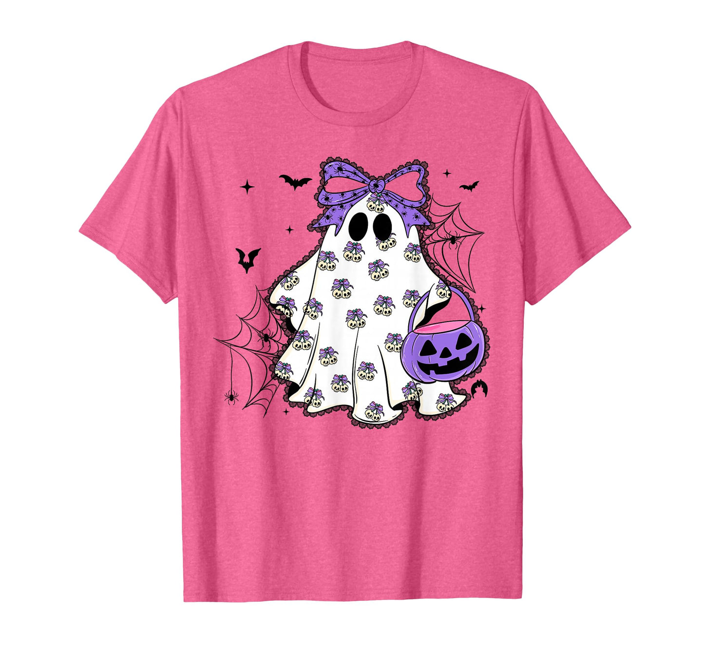 Lace Ghost Pumpkin Coquette Purple Bow Halloween Women Girls T-Shirt