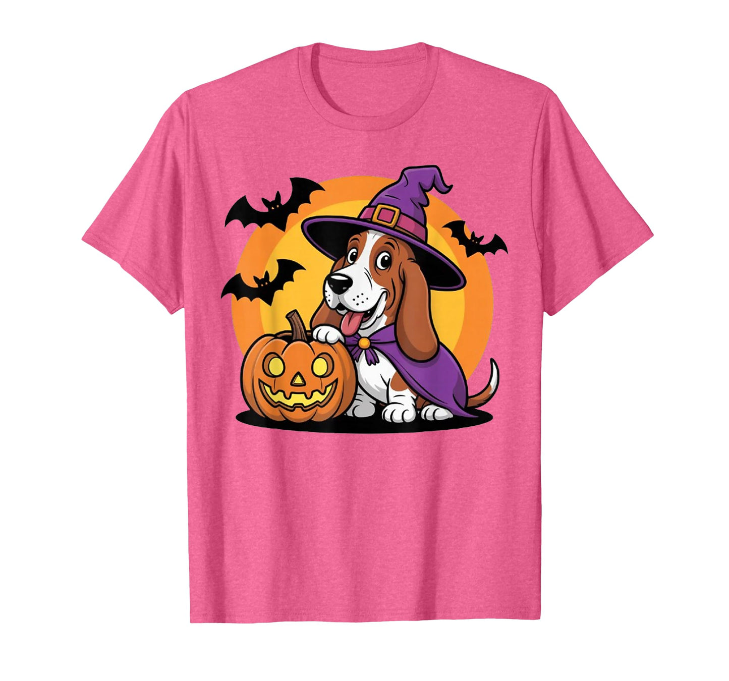 Pumpkin Bat Witch Spooky Dog, Cute Basset Hound Halloween T-Shirt