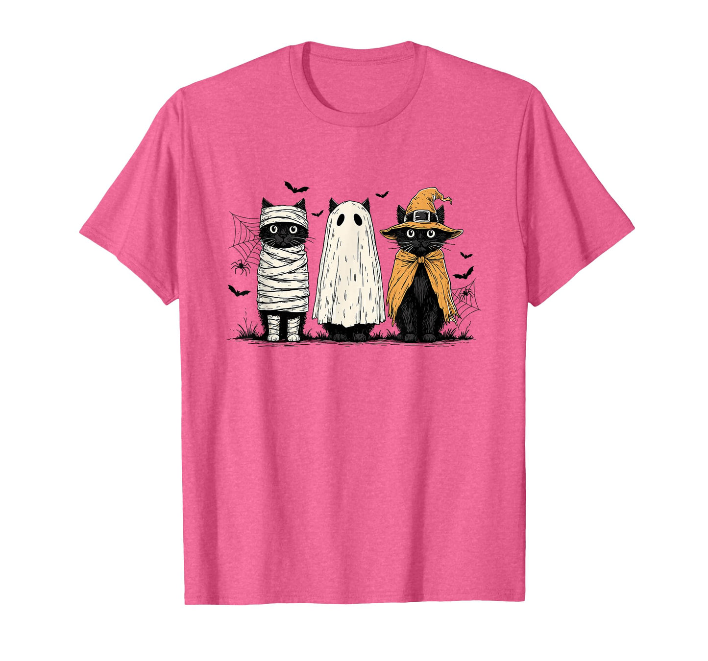 Cute Retro Three Black Cat Mummy Pumpkin Ghost Halloween T-Shirt