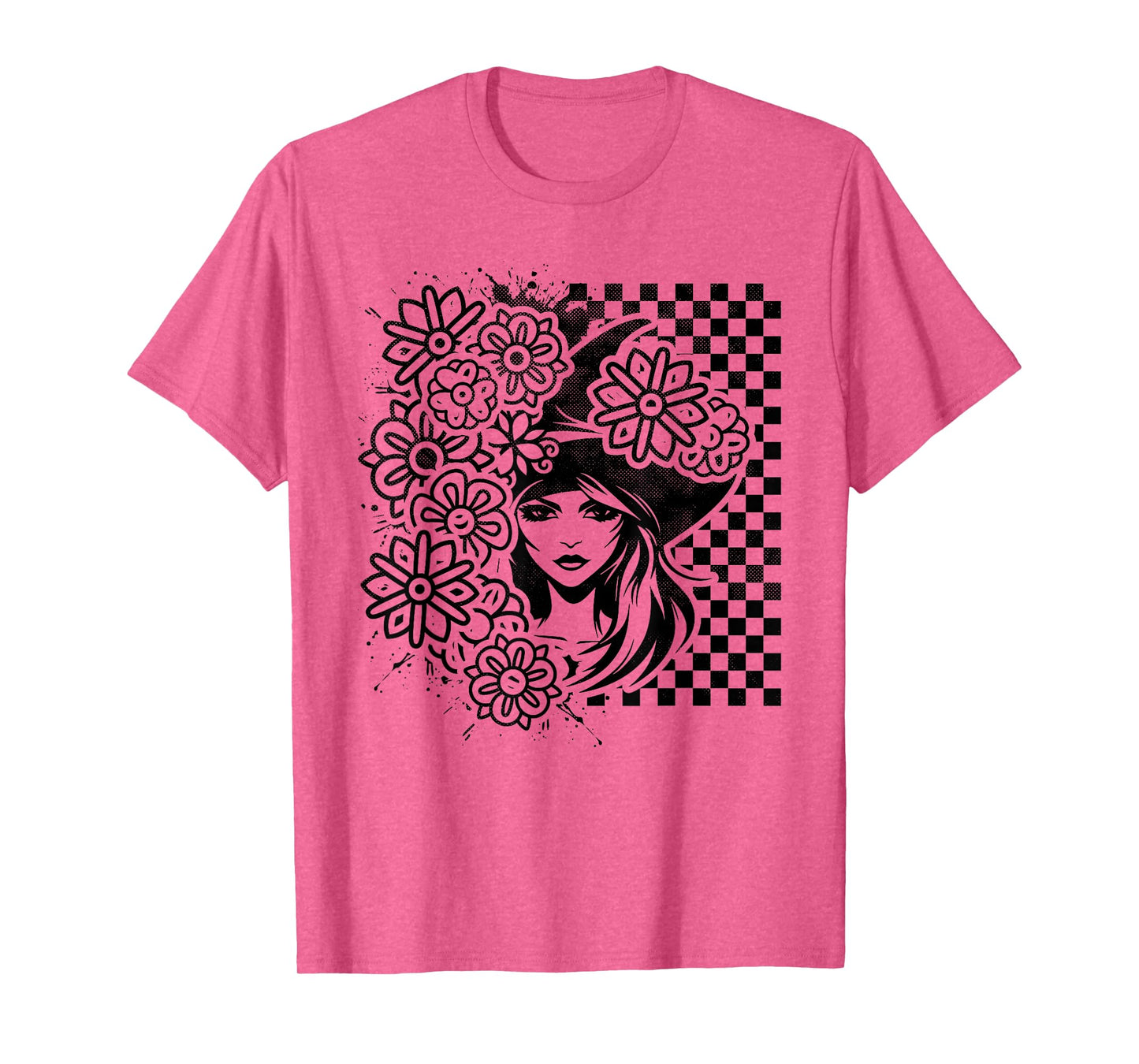 Checkered Witch Floral Spooky Season Halloween T-Shirt