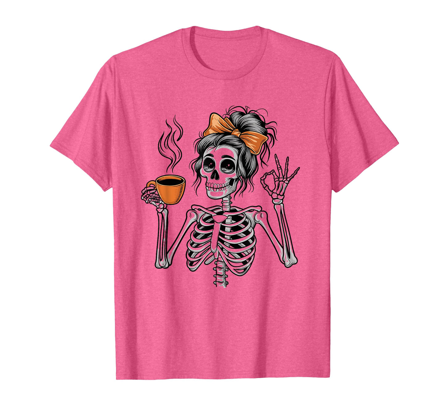 Halloween Skeleton Messy Bun Coffee Funny Costume Mom Women T-Shirt