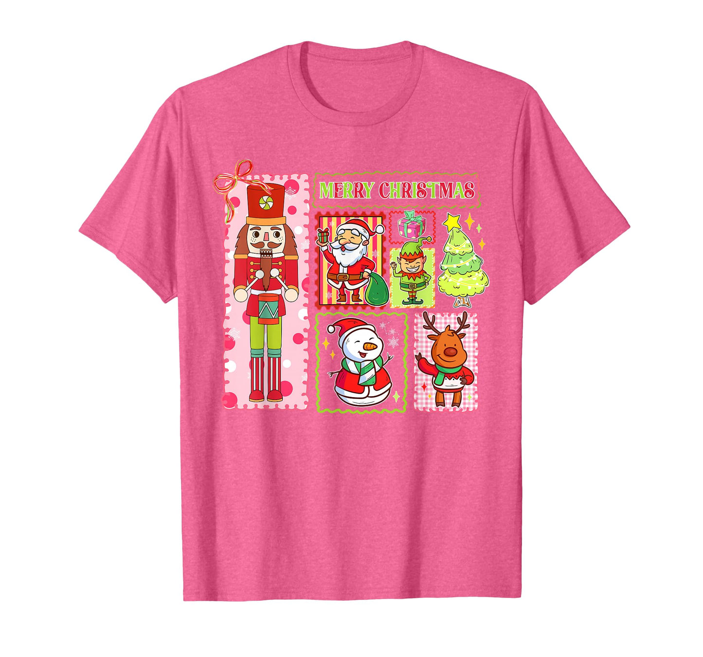 Retro Patchwork Merry Christmas Nutcracker Santa Xmas T-Shirt