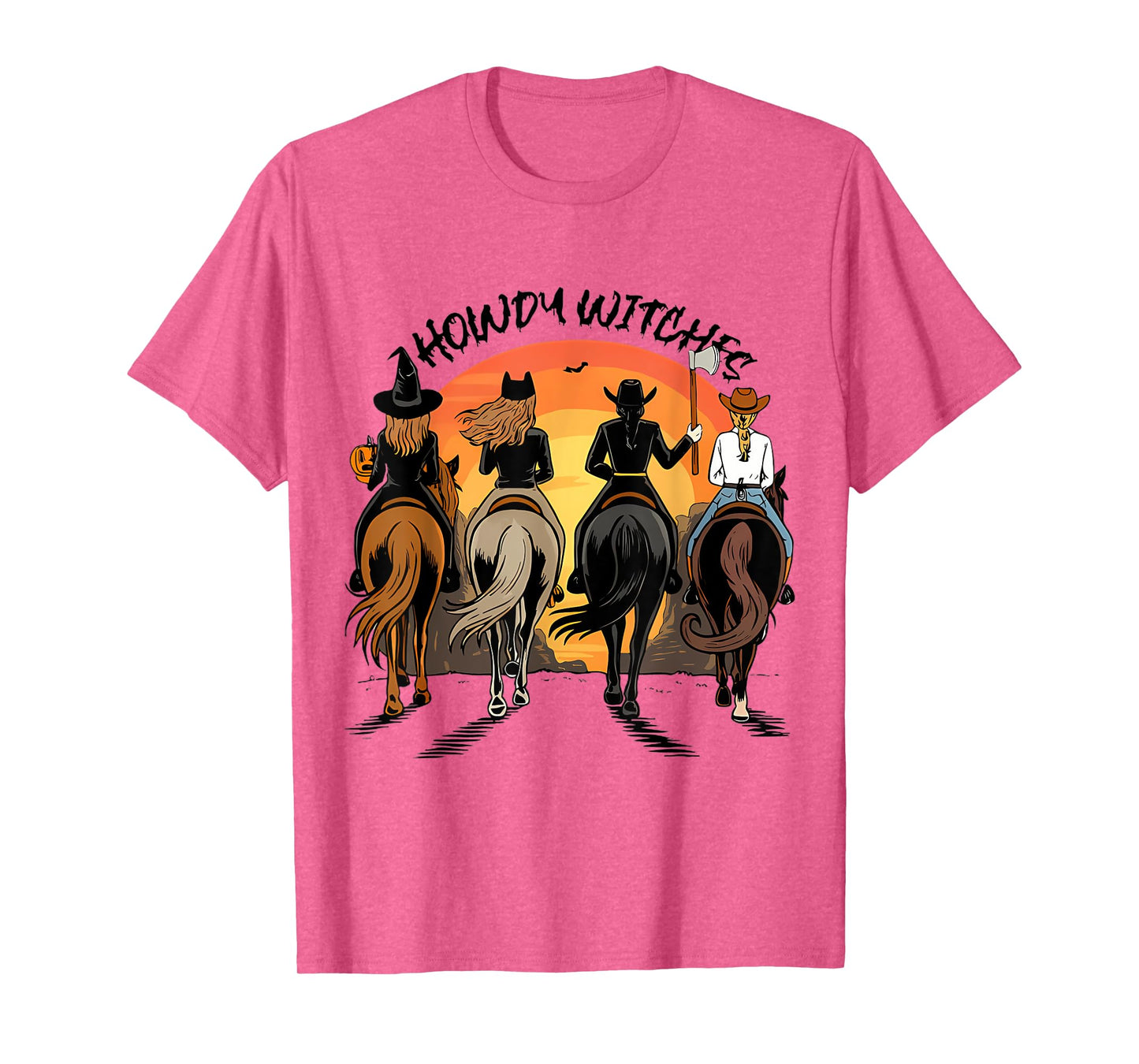 Howdy Witches Western Cowgirl Halloween Sunset Ride T-Shirt