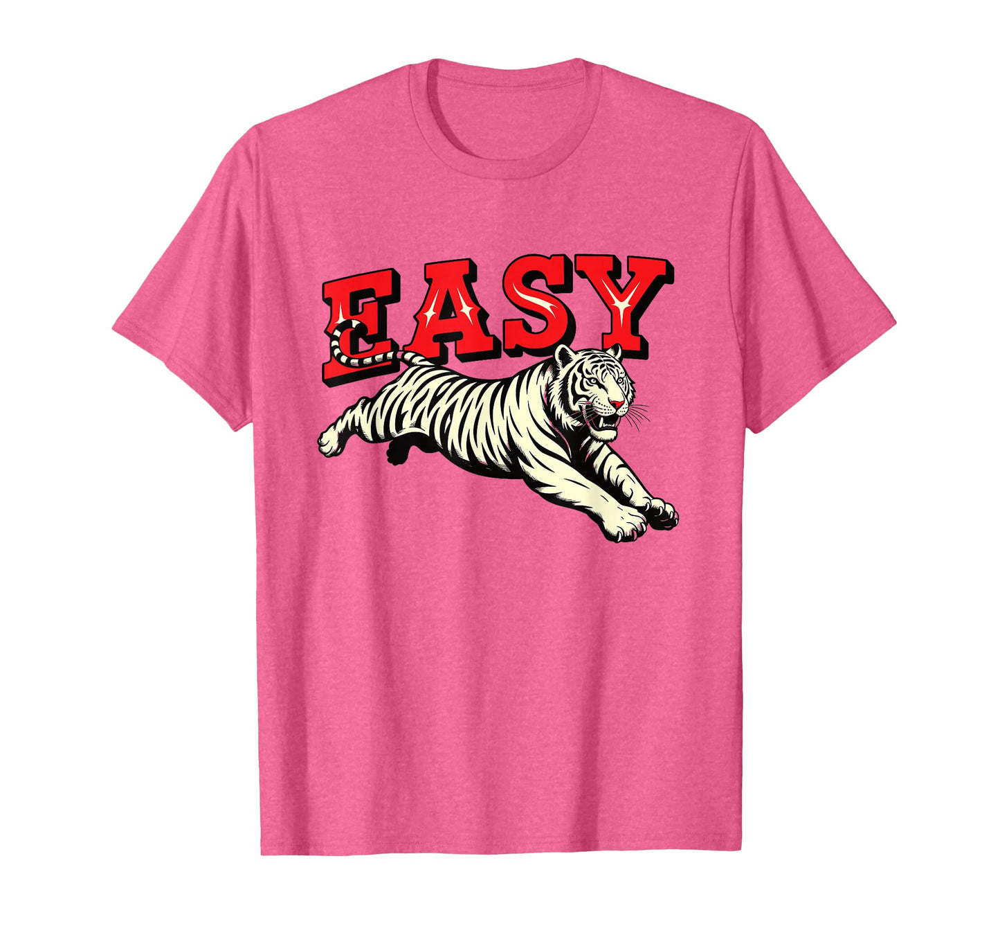 Easy Tiger Leaping White Jungle Cat Retro Graphic Statement T-Shirt