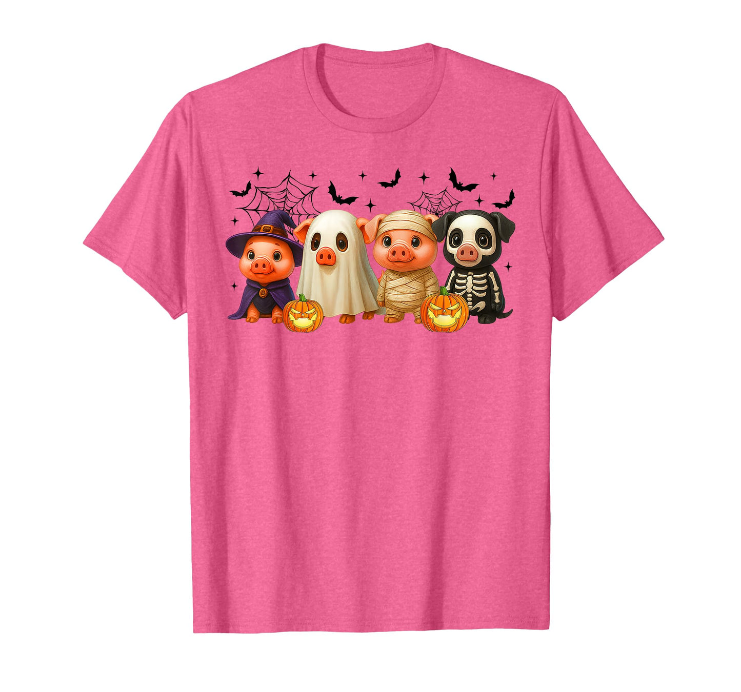 Pigs in Witch Skeleton Ghost Costume Happy Halloween Day T-Shirt