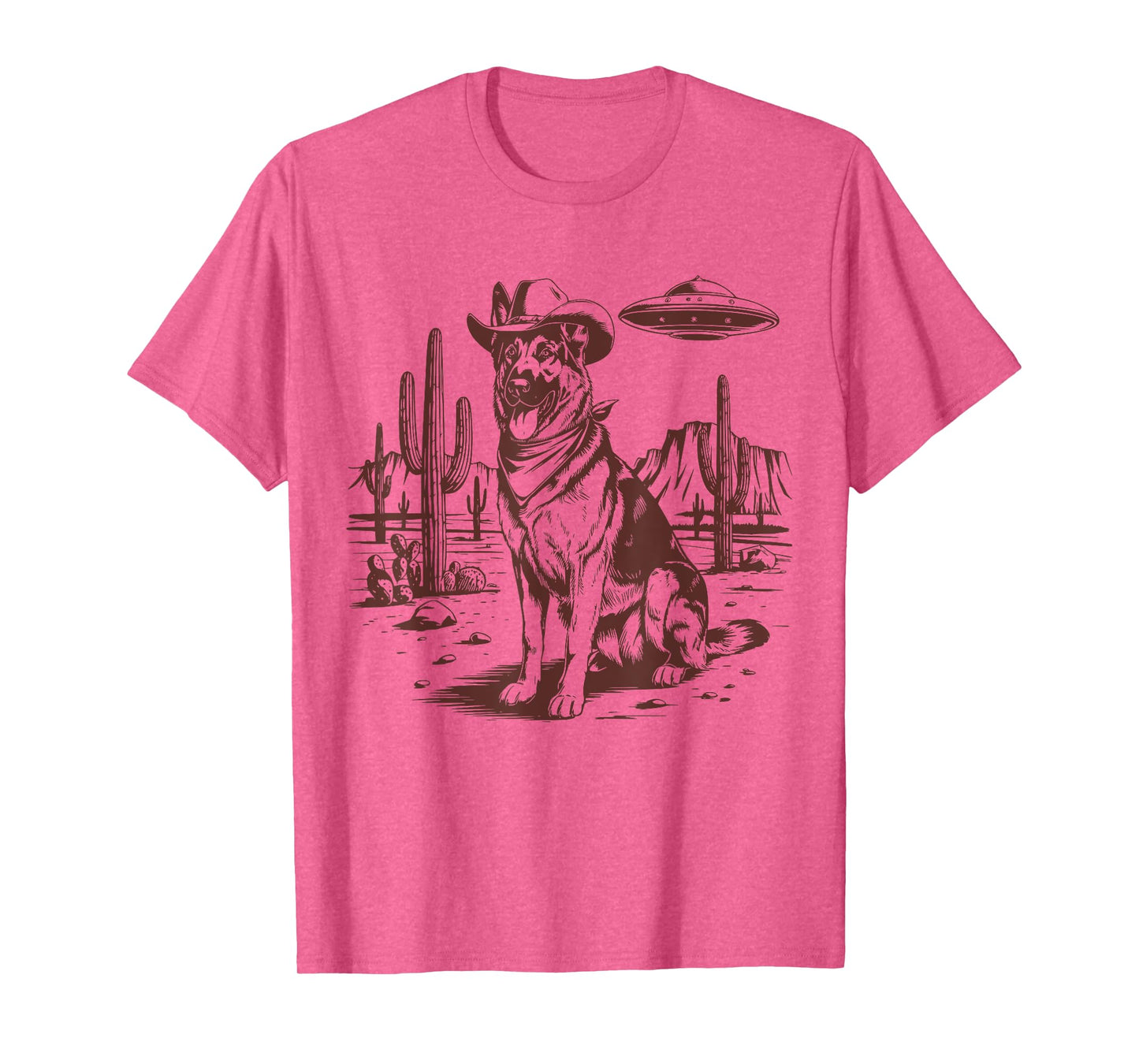 German Shepherd UFO Western Vintage Alien 90s Retro Cowboy T-Shirt
