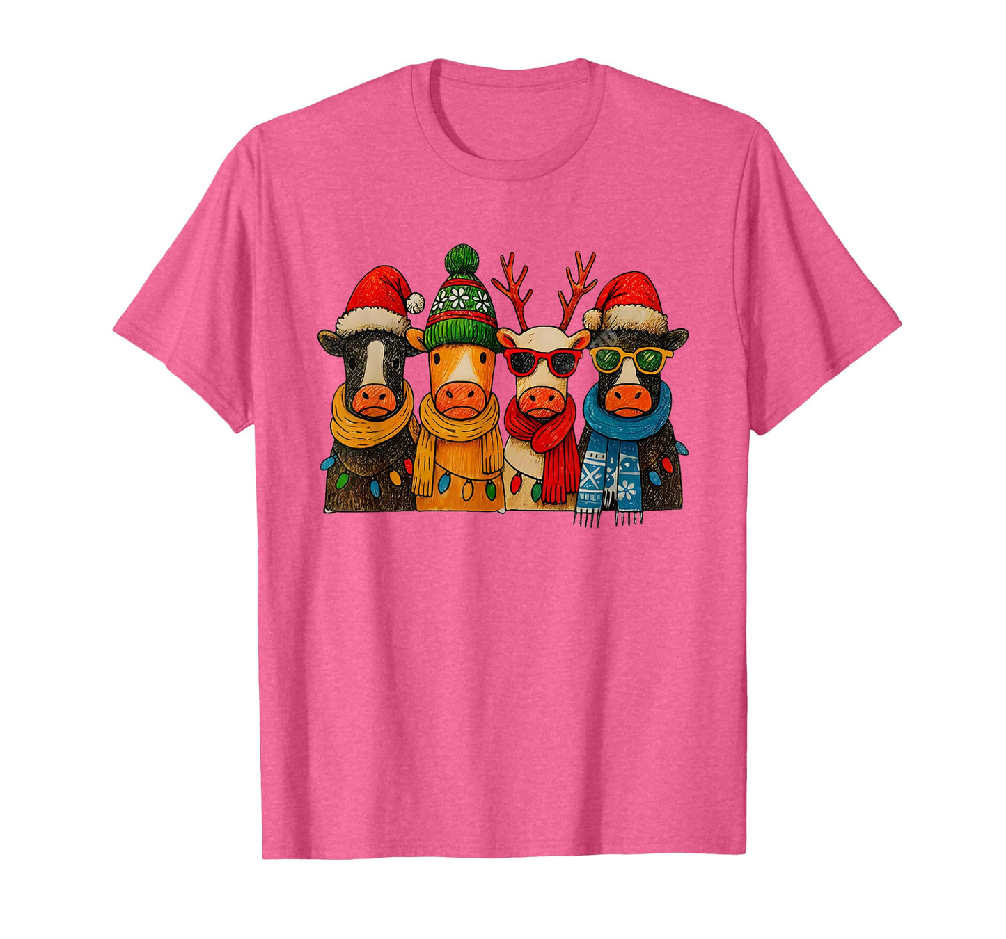 Funny Cow Christmas Lights Western Xmas Santa Farm Animal T-Shirt