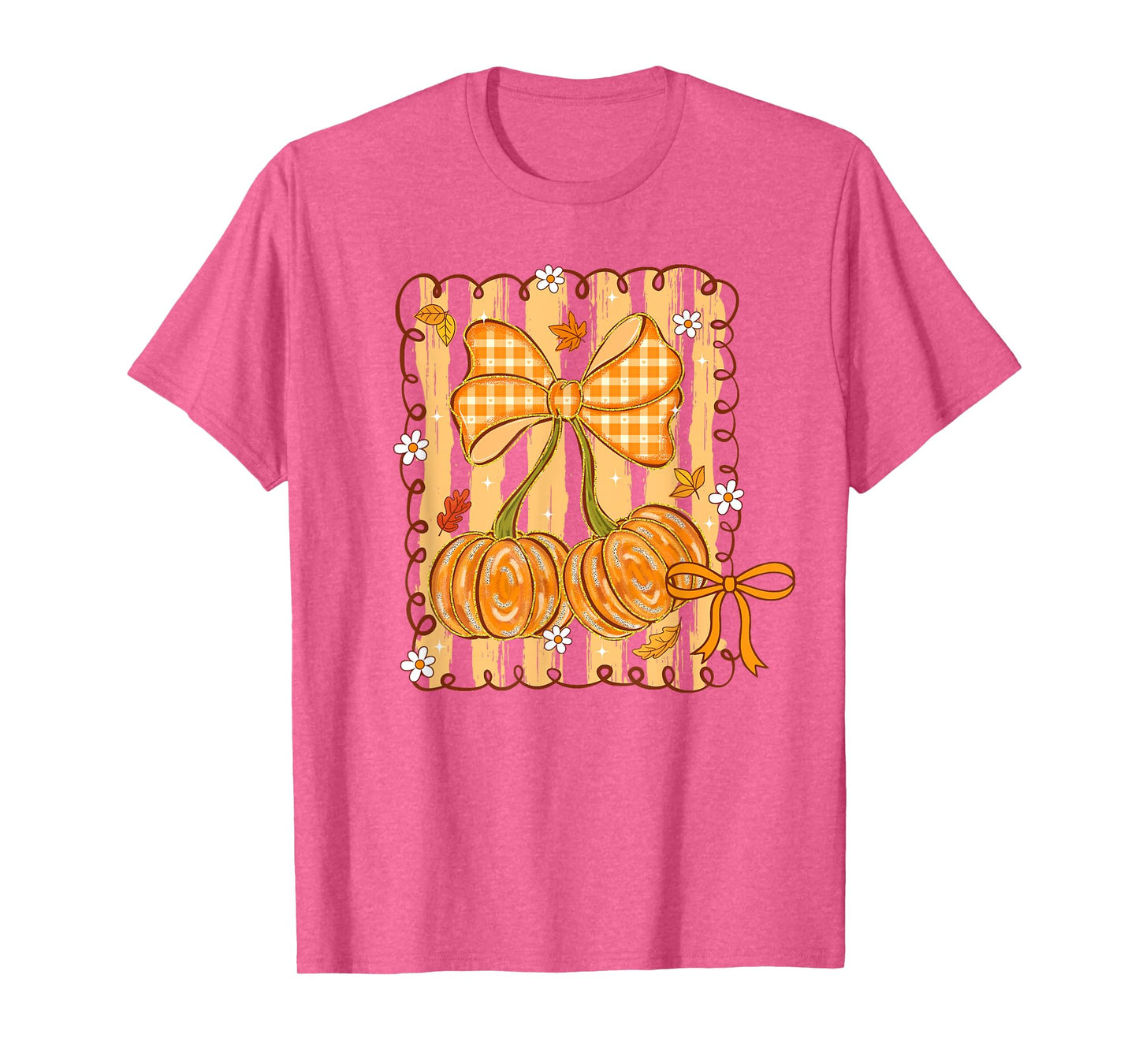 Cherry Shirt Autumn Coquette Pumpkin Fall Cozy Bow Checkered T-Shirt