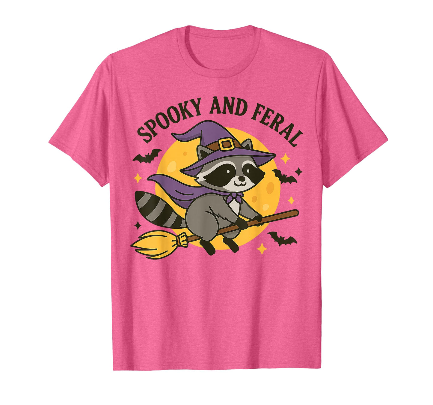 Feral & Spooky Cute Witch Raccoon On Broom Hallowen T-Shirt
