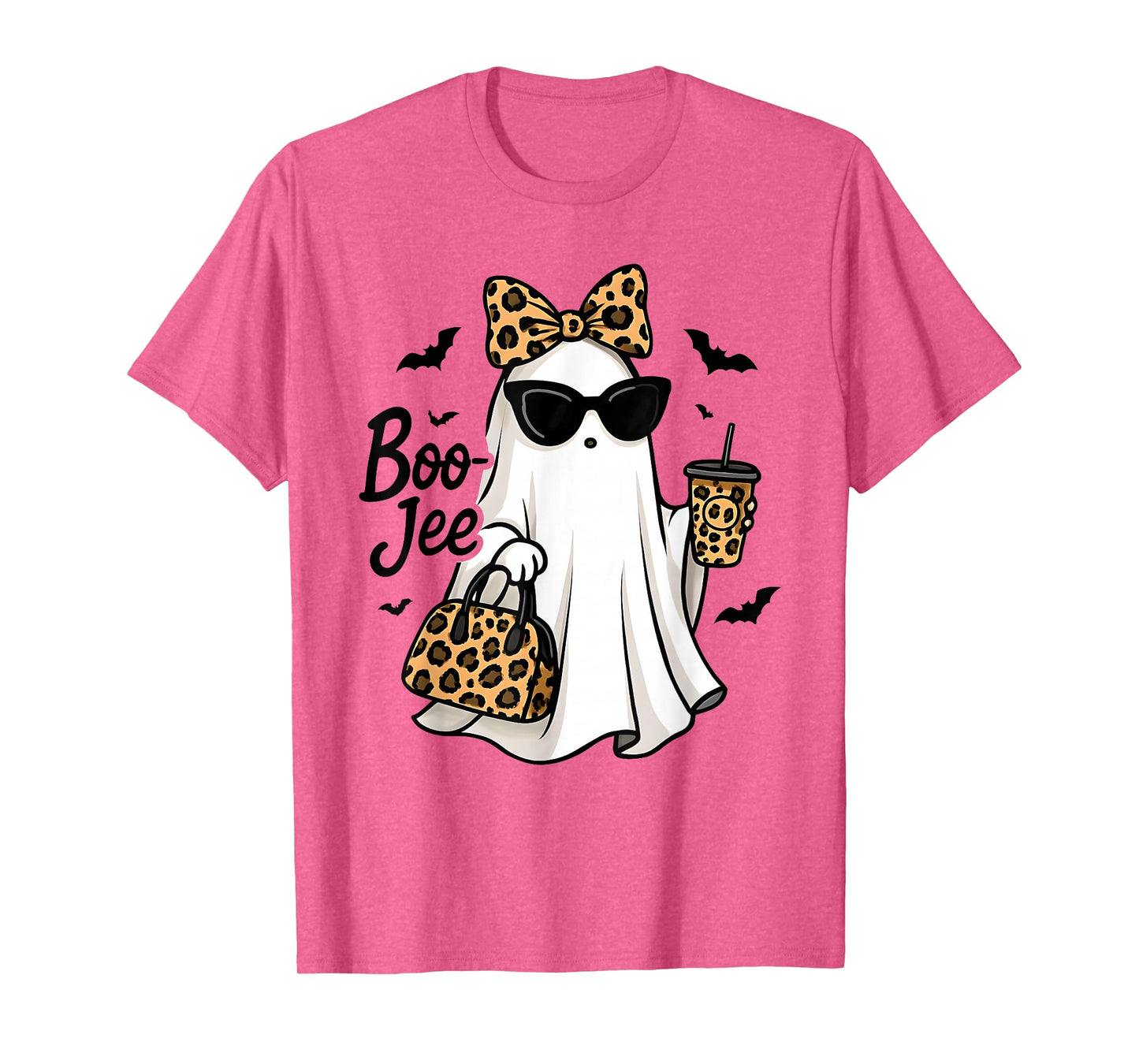 Boo JEE Ghost with Coffee Coquette Bow Halloween Women Girl T-Shirt