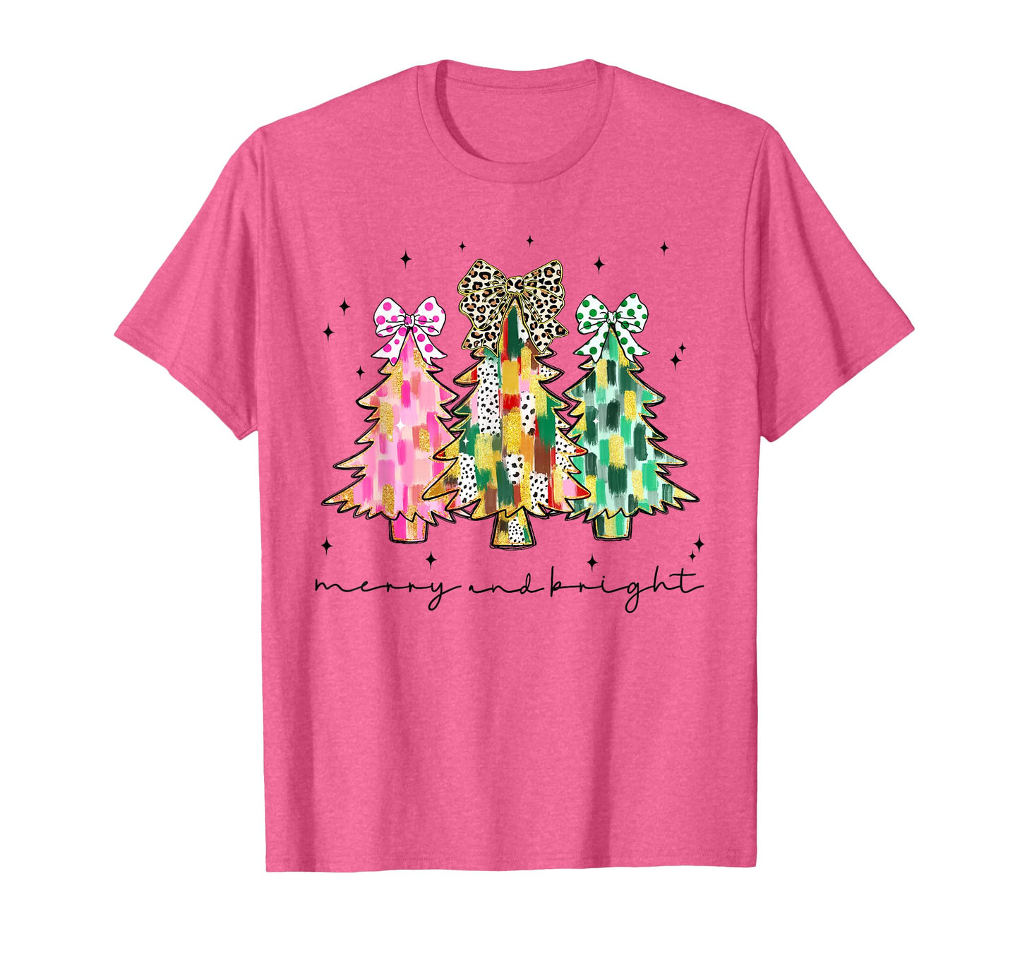 Colorful Christmas Tree Cute Bow Men Women Xmas Coquette T-Shirt