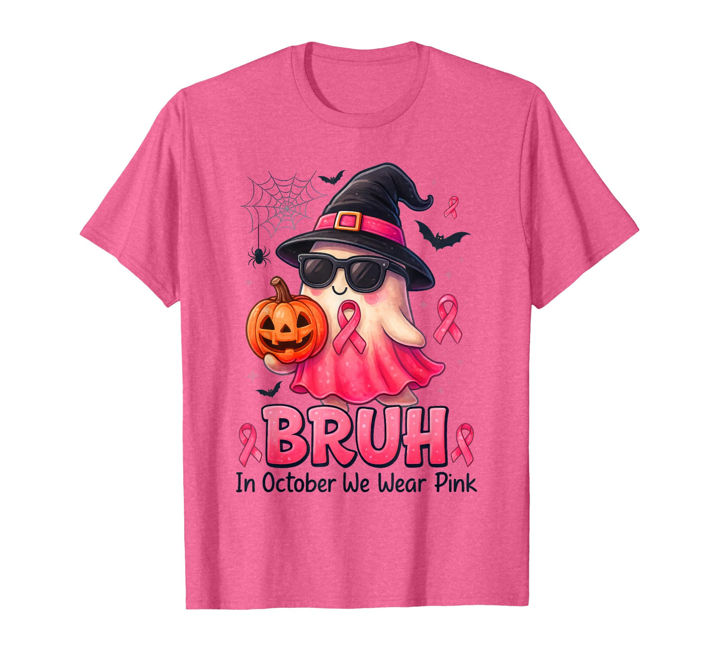 Bruh in October We Wear Pink Boo Pumpkin Breast Cancer T-Shirt