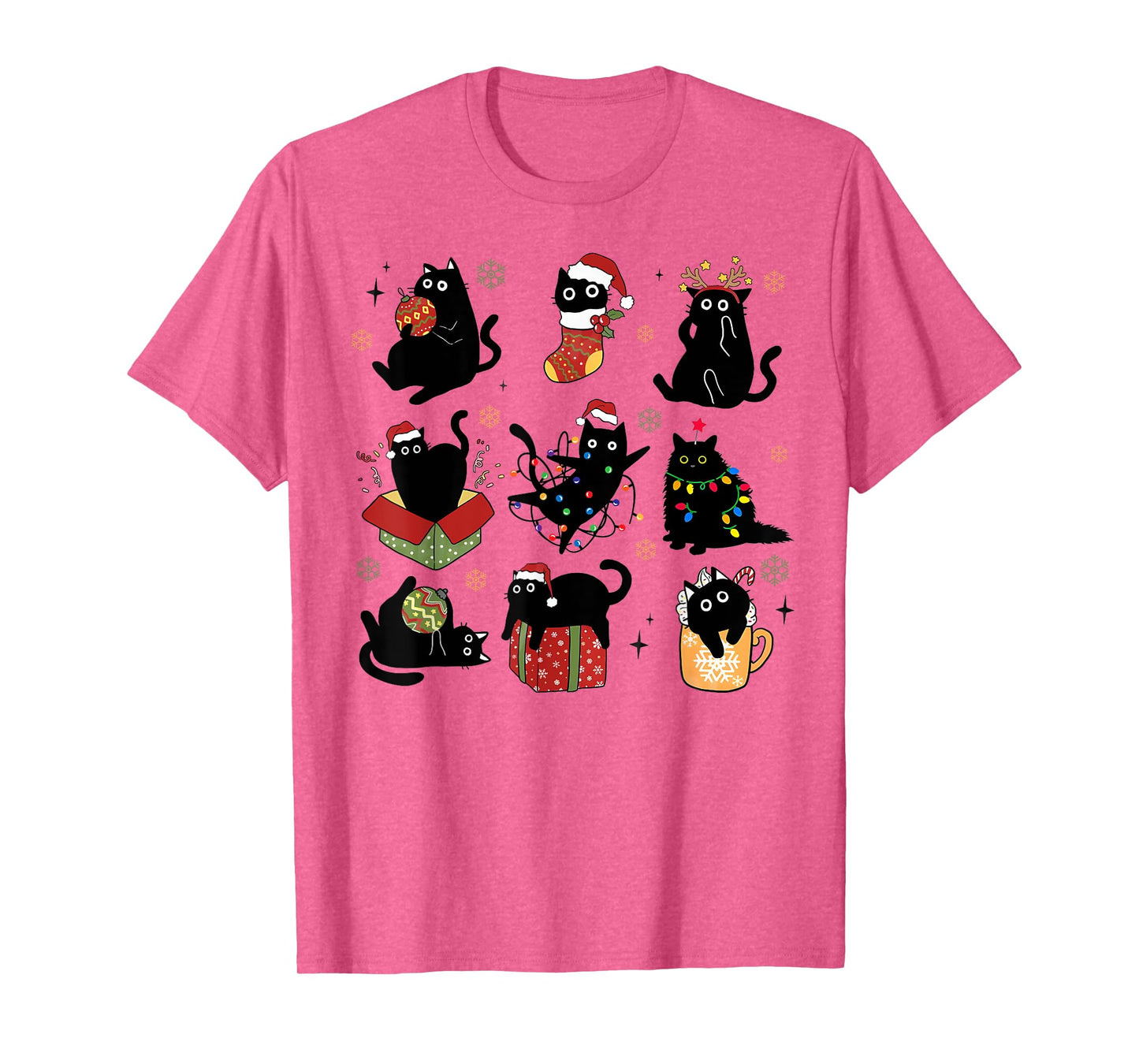 Christmas Cats Lover Santa Cat Light Reindeer Pajamas Xmas T-Shirt