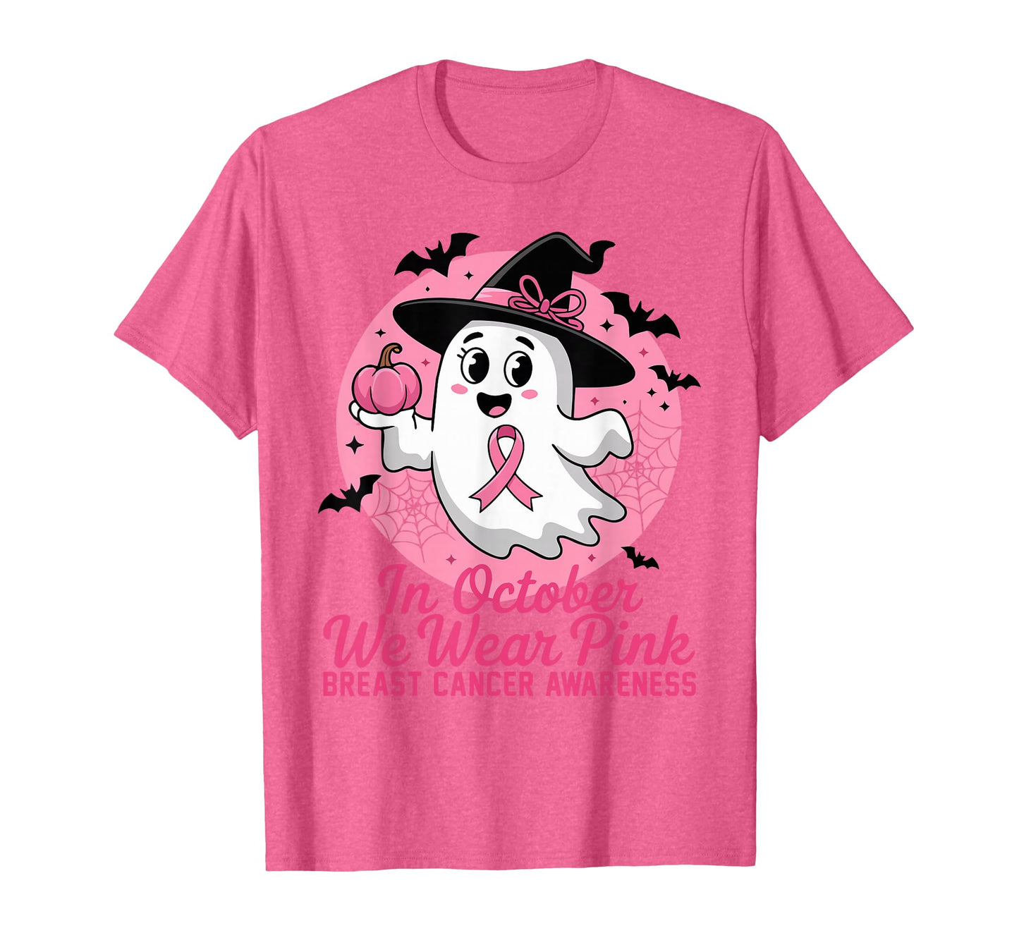 Halloween Ghost in October We Wear Pink Breast Cancer Women T-Shirt