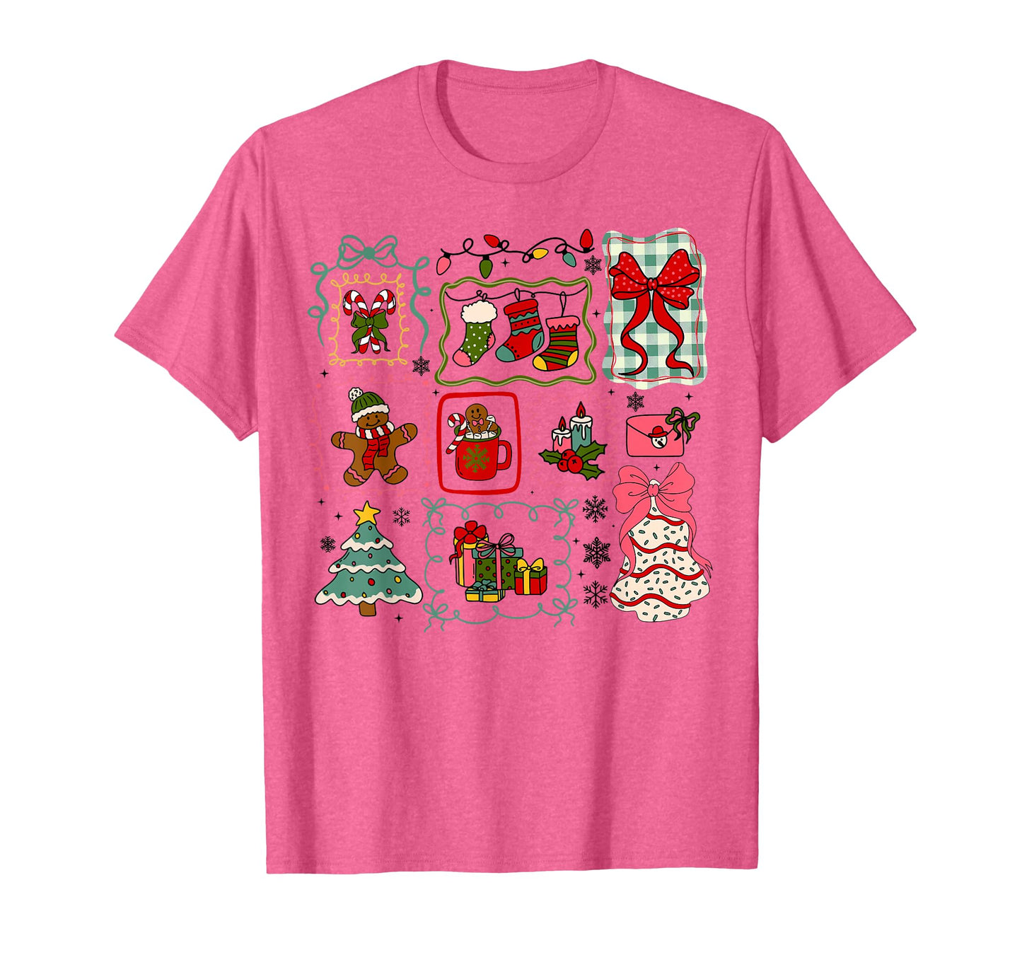 Retro Funny Coquette Bow Christmas Stamps Santa Xmas Holiday T-Shirt