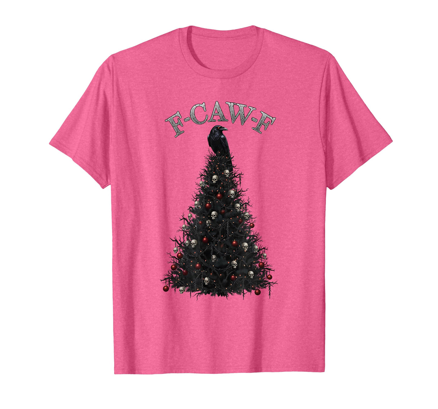 F-CAW-F Gothic Christmas Tree Raven Santa Hat Skulls Lights T-Shirt