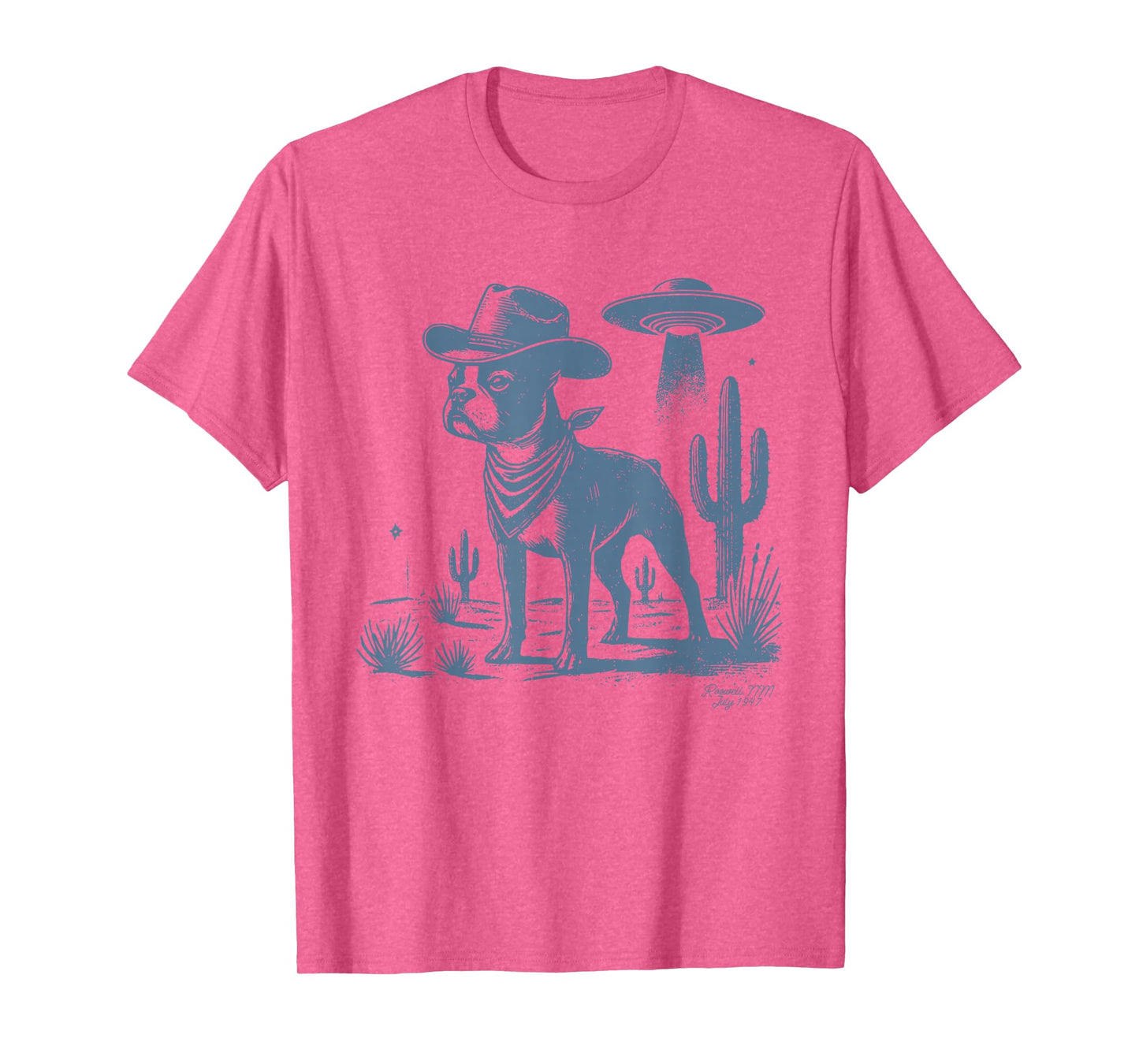 Boston Terrier UFO Cowboy Dog, Dog Mom, Dog Dad, Alien Dog T-Shirt