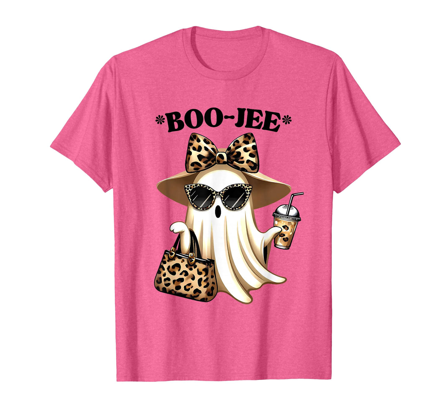 Coquette Leopard Ghost Coffee Boo-JEE Halloween Boujee Ghost T-Shirt