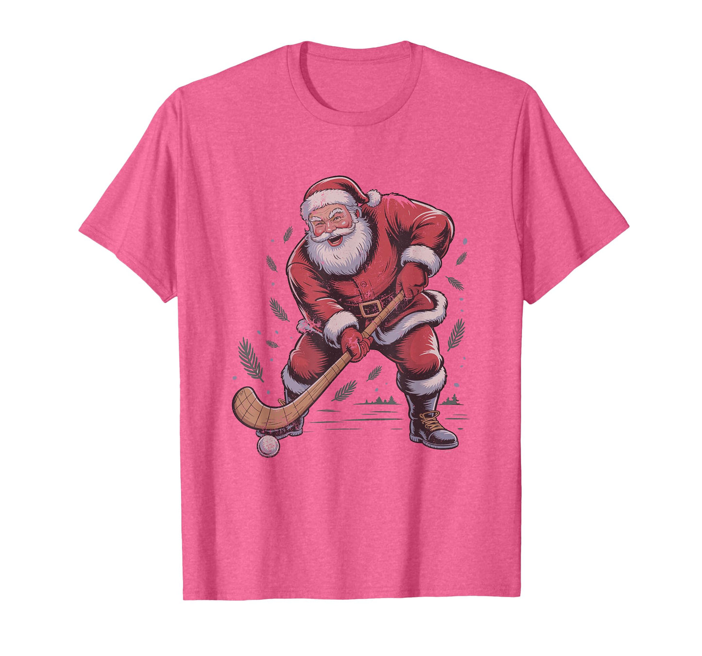 Vintage Santa Playing Field Hockey Retro Christmas Holiday T-Shirt