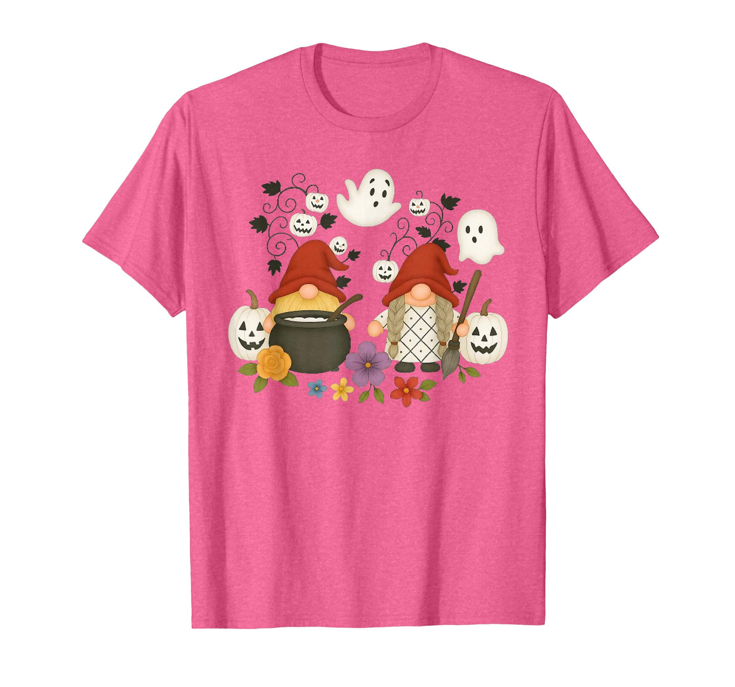 Funny Gnome Halloween with Pumpkin Ghost Leopard Design T-Shirt