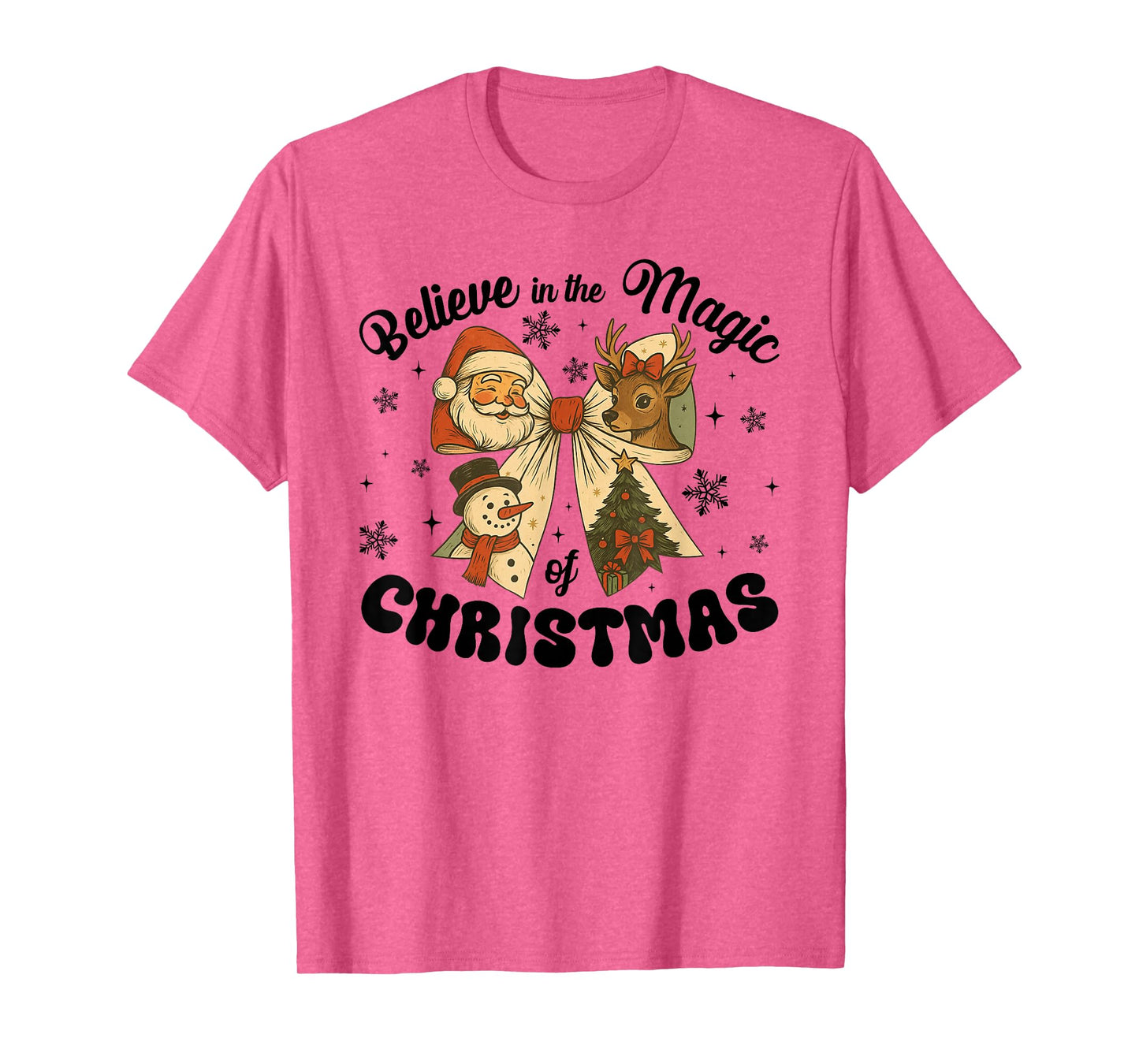 Believe in The Magic of Christmas Funny Coquette Bow Santa T-Shirt