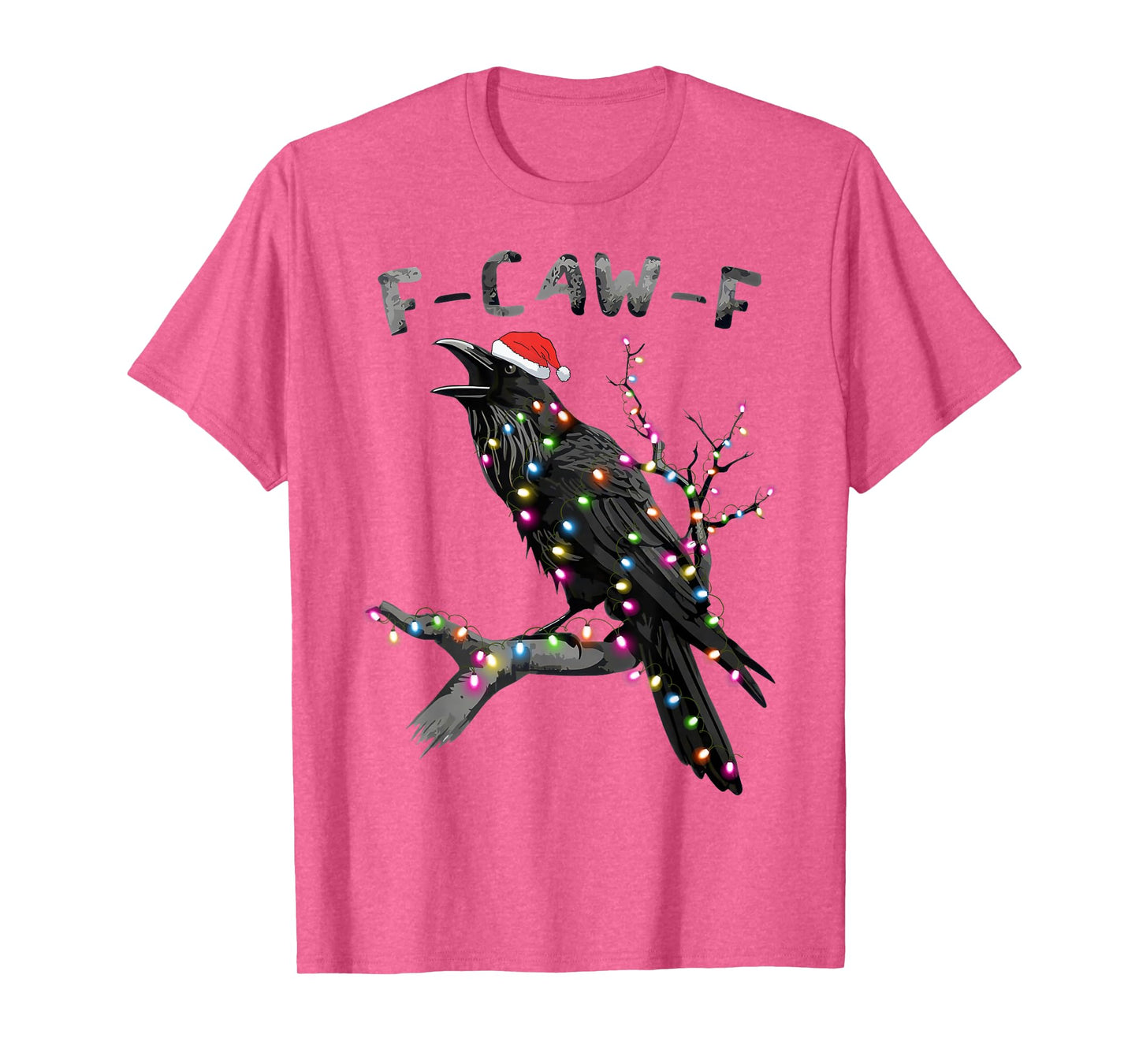 Black Crow F-Caw-F Funny Retro Christmas Lights Santa 2025 T-Shirt
