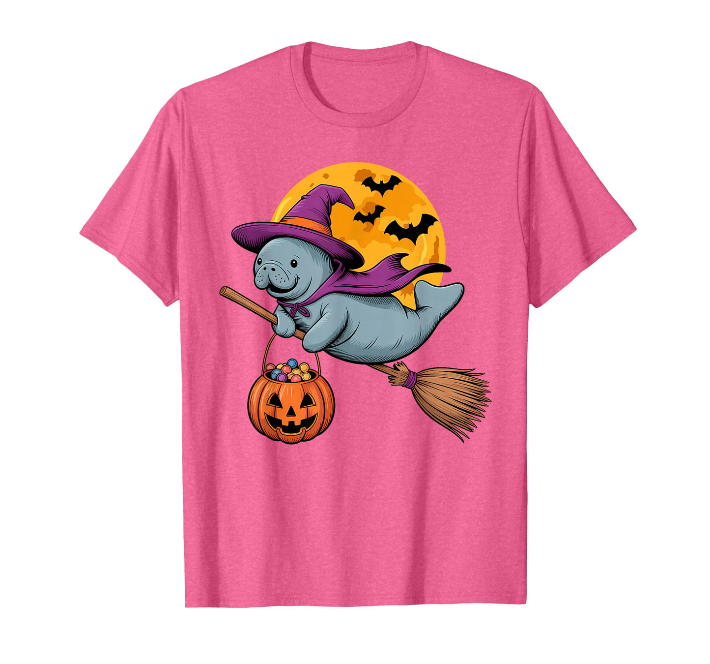 Cute Manatee Witch Broom Funny Sea Cow Halloween Costume T-Shirt