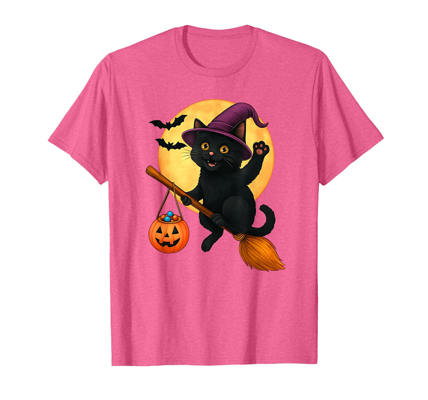 Black Cat Witch Hat Pumpkin Halloween Costume Men Women Kids T-Shirt
