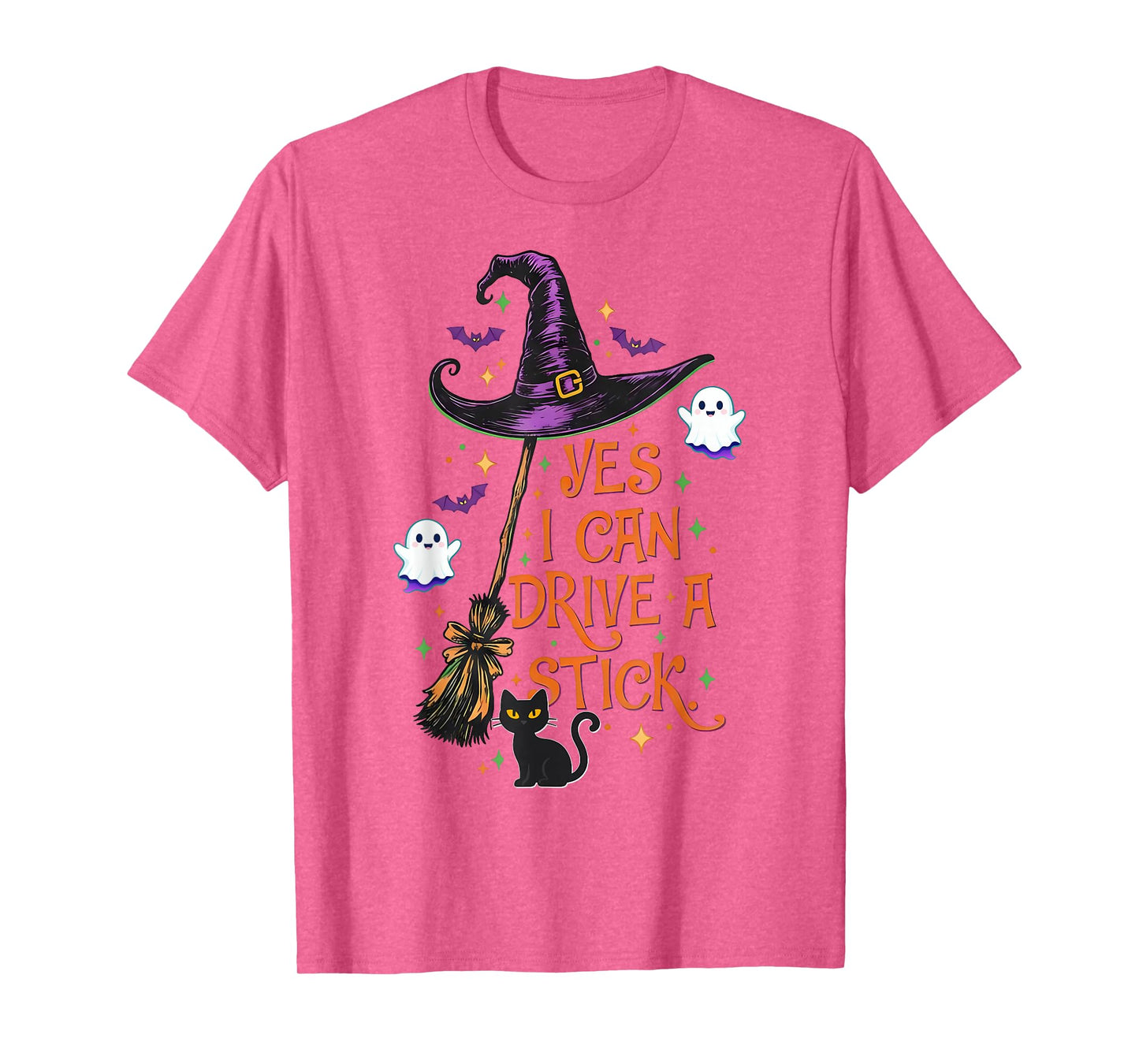 Yes I Can Drive A Stick Funny Halloween Spooky Witch Women T-Shirt