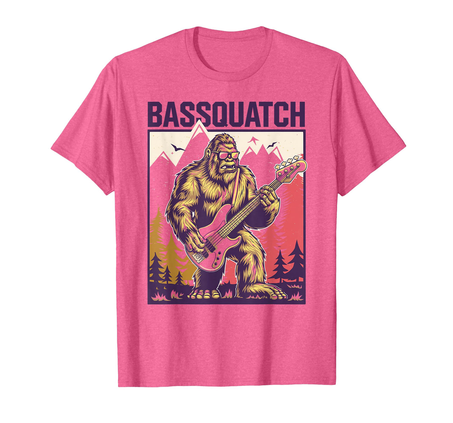 C.J.'s Cryptid Sasquatch Bigfoot Bass Guitar Gifts Bassquatch, Bigfoot Bass Guitar Sasquatch Adult Men's Yellow Cartoon Bigfoot Themed T-Shirt
