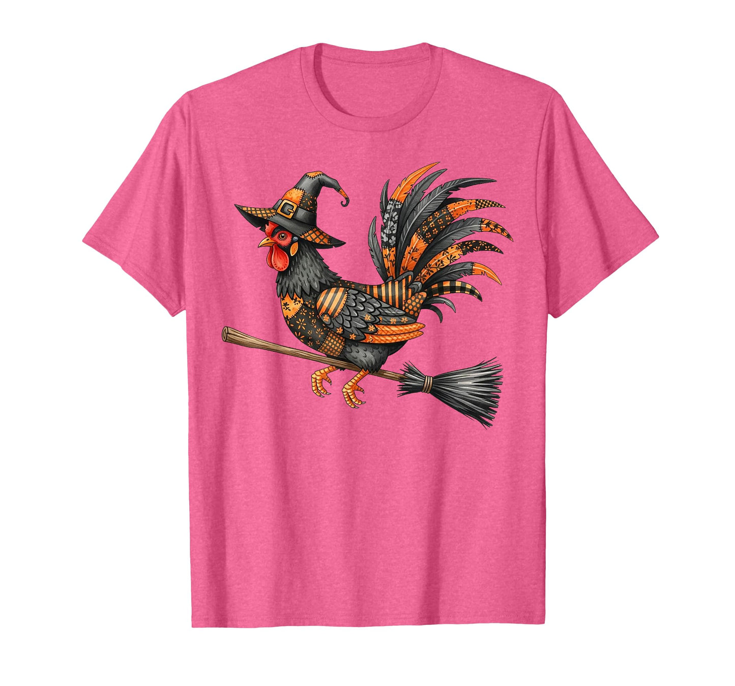 Cute Halloween Rooster Witch Riding Broomstick Outfit T-Shirt